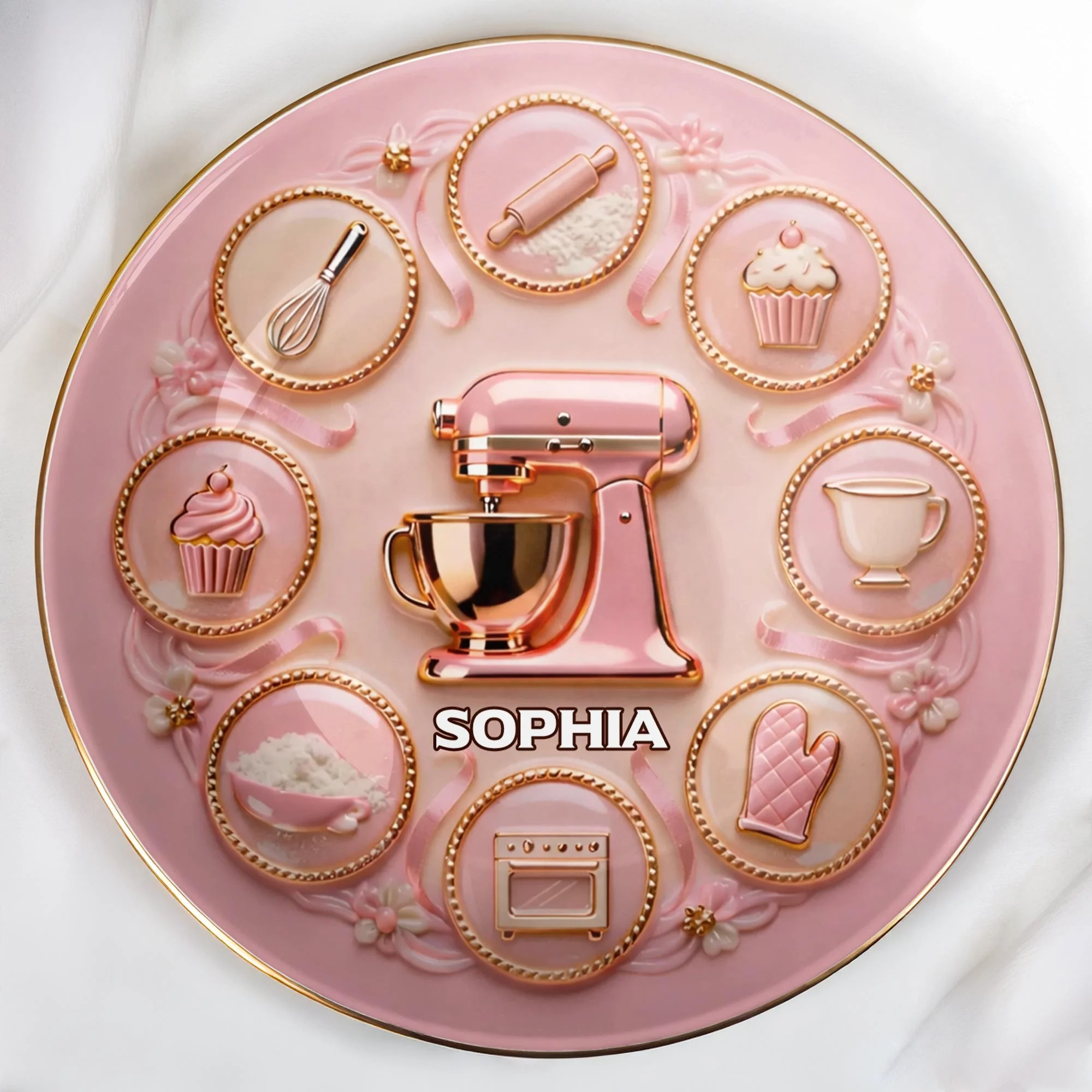 Baking With Love And Sweet Memories Stand Mixer And Whisk - Personalized Custom Jewelry Dish, Ceramic Dish, Round Shape - COOK021_RCRF - Image 7