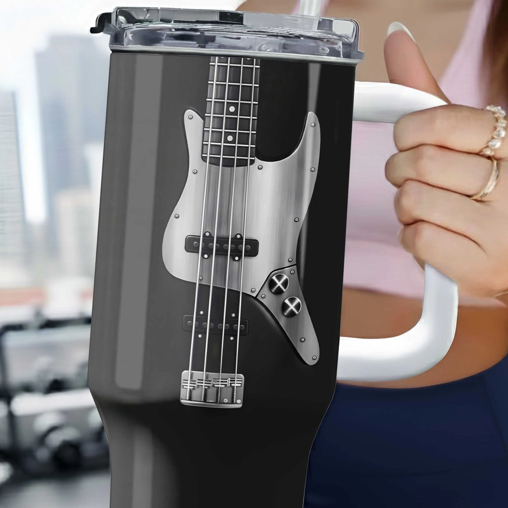 Bassist Nutrition Facts Talented Human Bass Guitar Design - Personalized 40oz Tumbler With Straw - MUSIC010_TBS - Image 10
