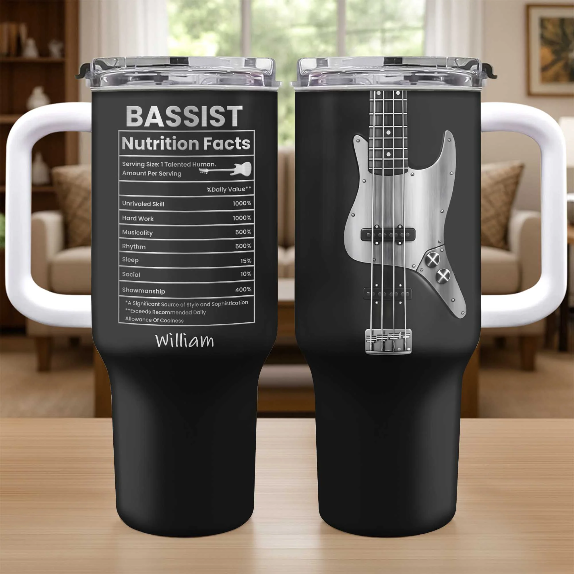 Bassist Nutrition Facts Talented Human Bass Guitar Design - Personalized 40oz Tumbler With Straw - MUSIC010_TBS - Image 11