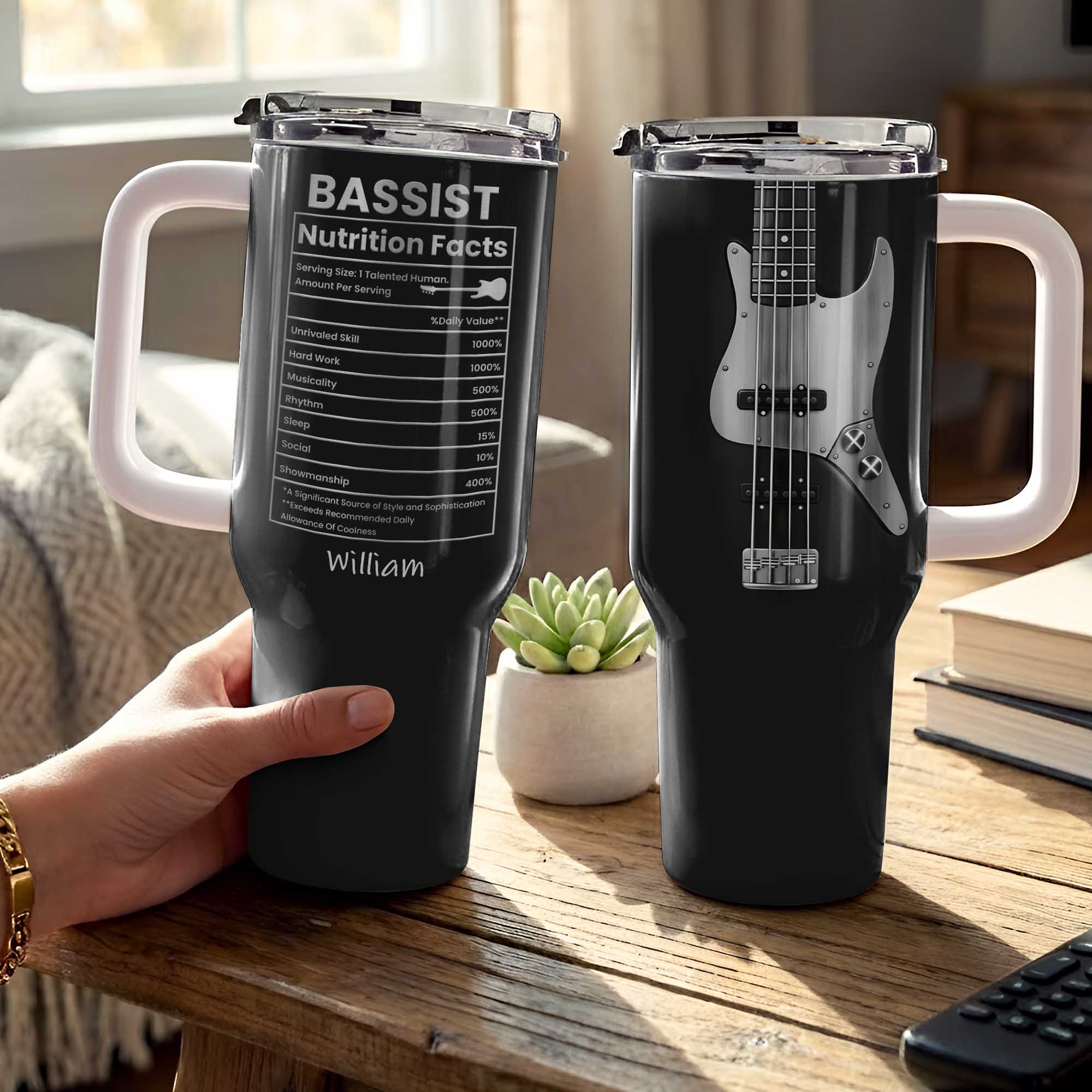 Bassist Nutrition Facts Talented Human Bass Guitar Design - Personalized 40oz Tumbler With Straw - MUSIC010_TBS - Image 13