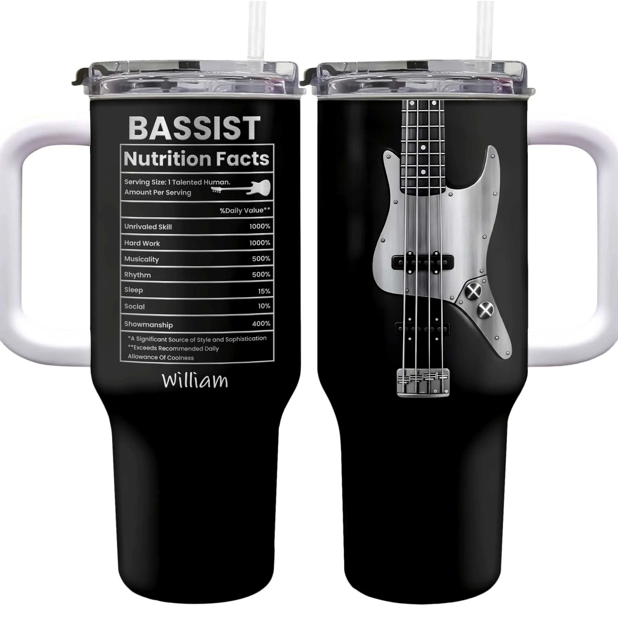 Bassist Nutrition Facts Talented Human Bass Guitar Design - Personalized 40oz Tumbler With Straw - MUSIC010_TBS - Image 17
