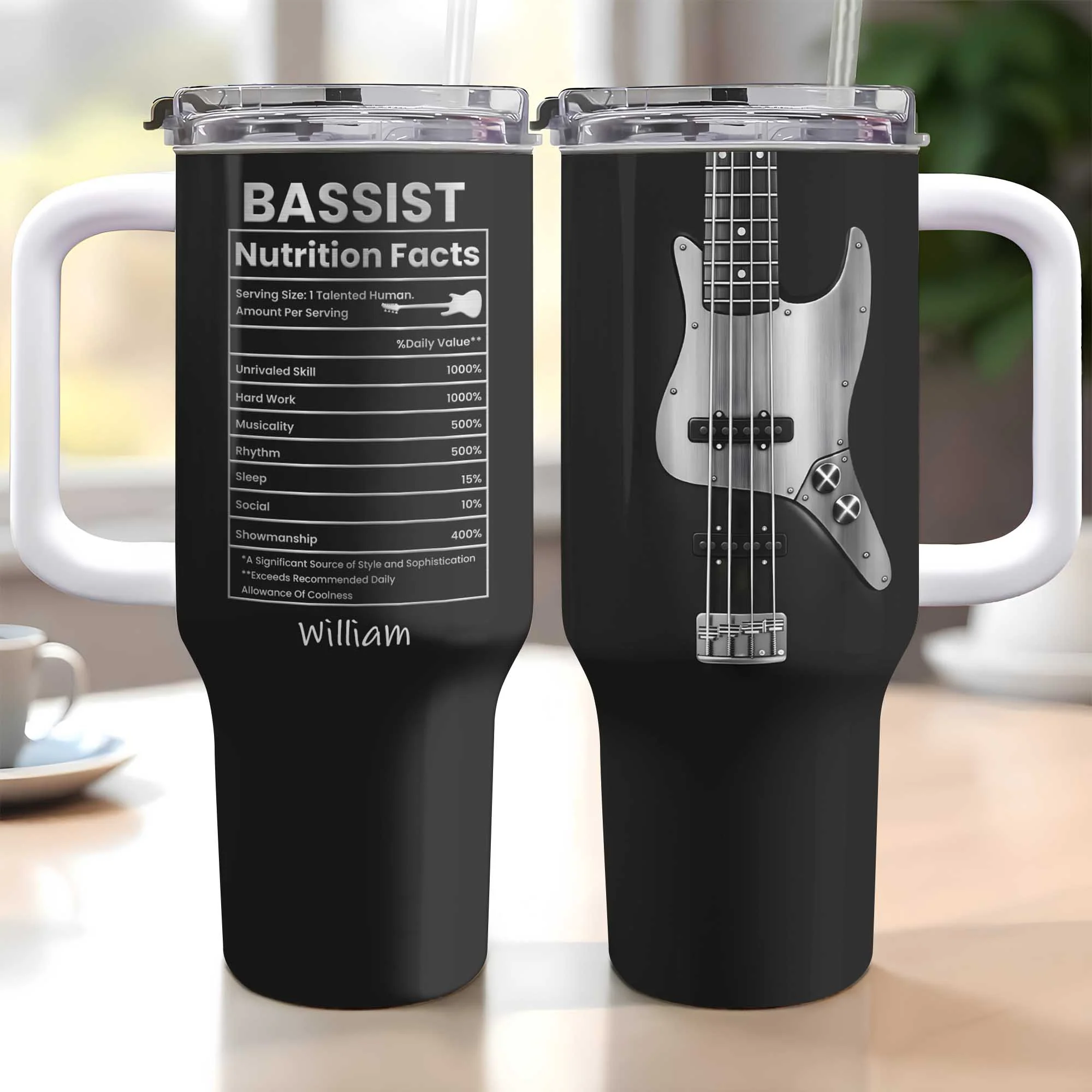 Bassist Nutrition Facts Talented Human Bass Guitar Design - Personalized 40oz Tumbler With Straw - MUSIC010_TBS - Image 3