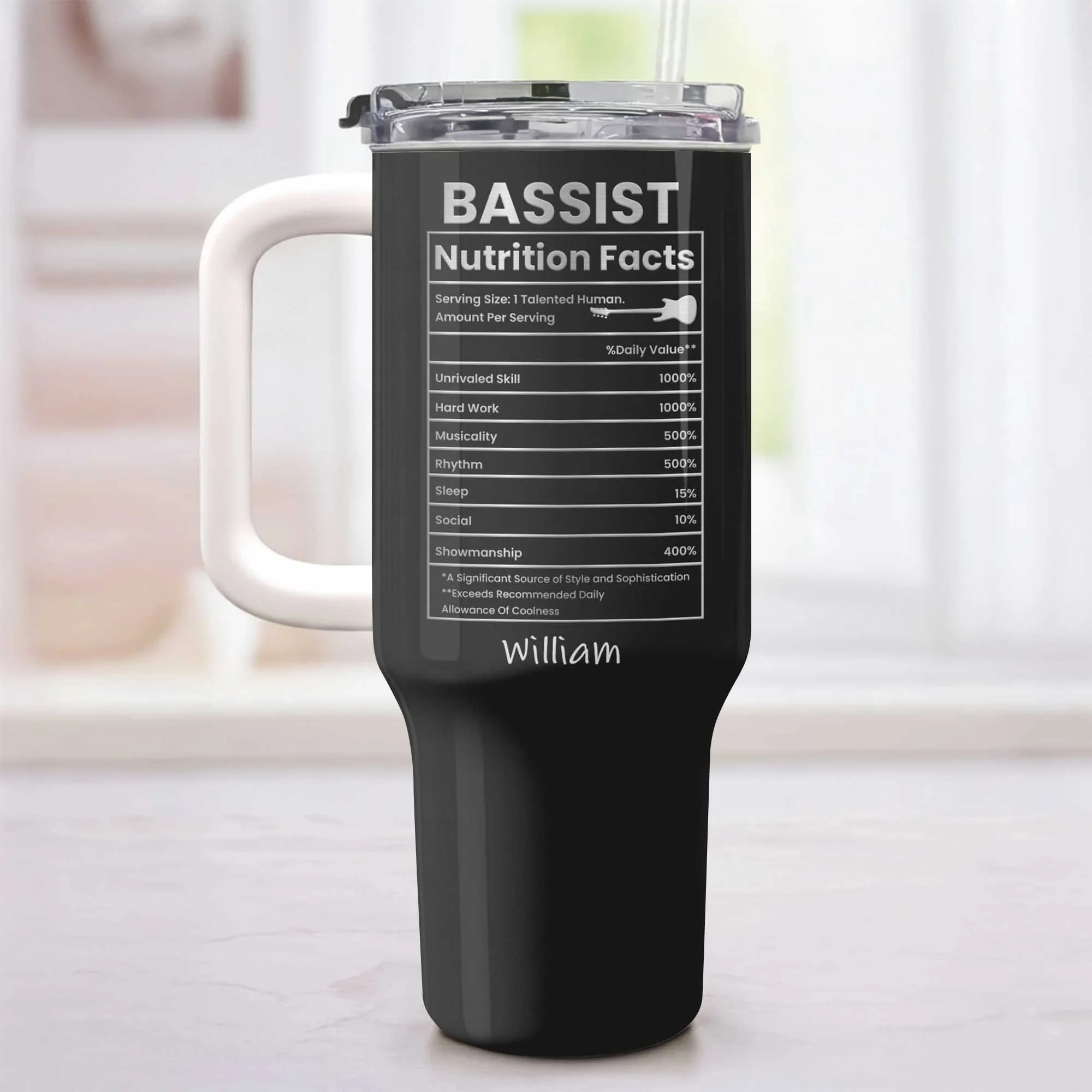 Bassist Nutrition Facts Talented Human Bass Guitar Design - Personalized 40oz Tumbler With Straw - MUSIC010_TBS - Image 6