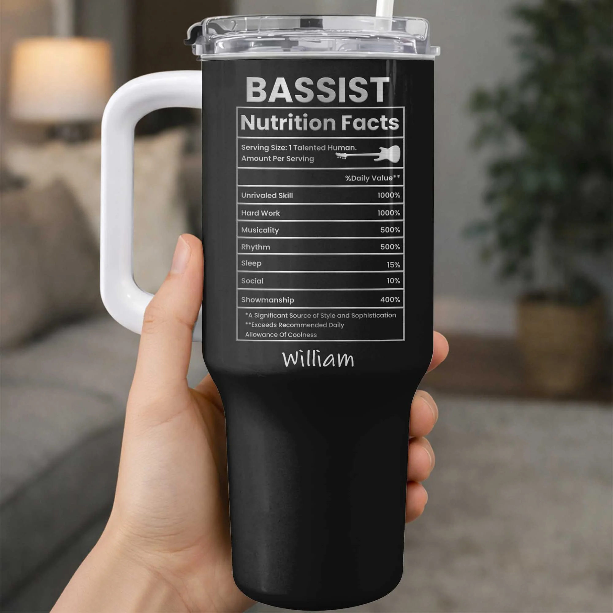 Bassist Nutrition Facts Talented Human Bass Guitar Design - Personalized 40oz Tumbler With Straw - MUSIC010_TBS - Image 8