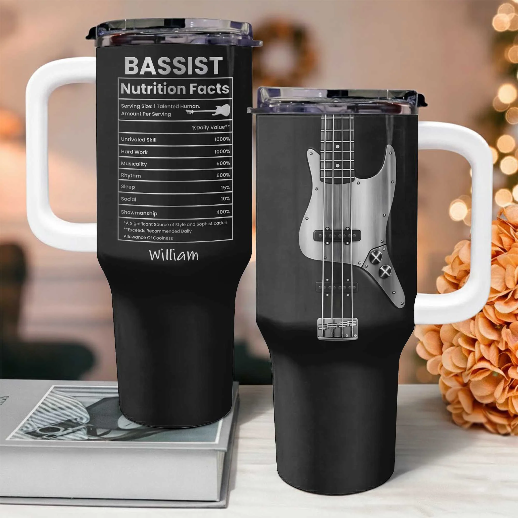 Bassist Nutrition Facts Talented Human Bass Guitar Design - Personalized 40oz Tumbler With Straw - MUSIC010_TBS - Image 9
