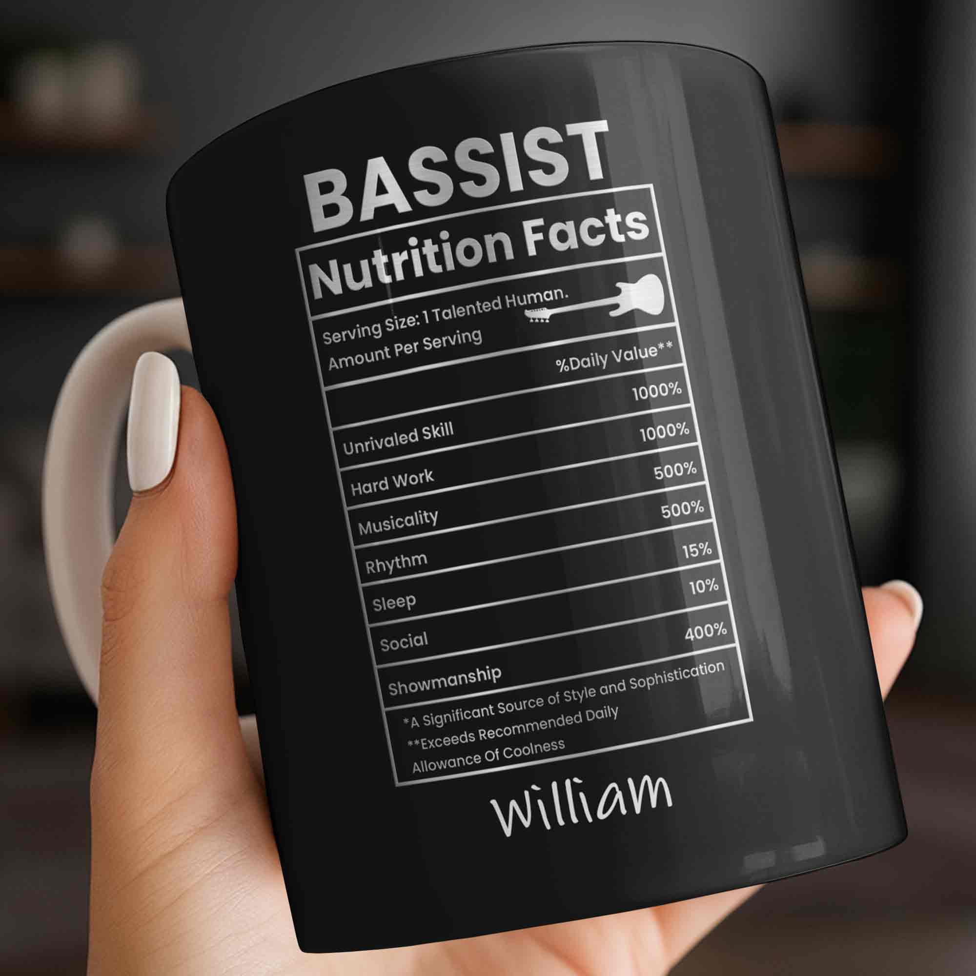Bassist Nutrition Facts With Bass Guitar Silhouette - Personalized Custom Coffee Mug - MUSIC010_MG - Image 6