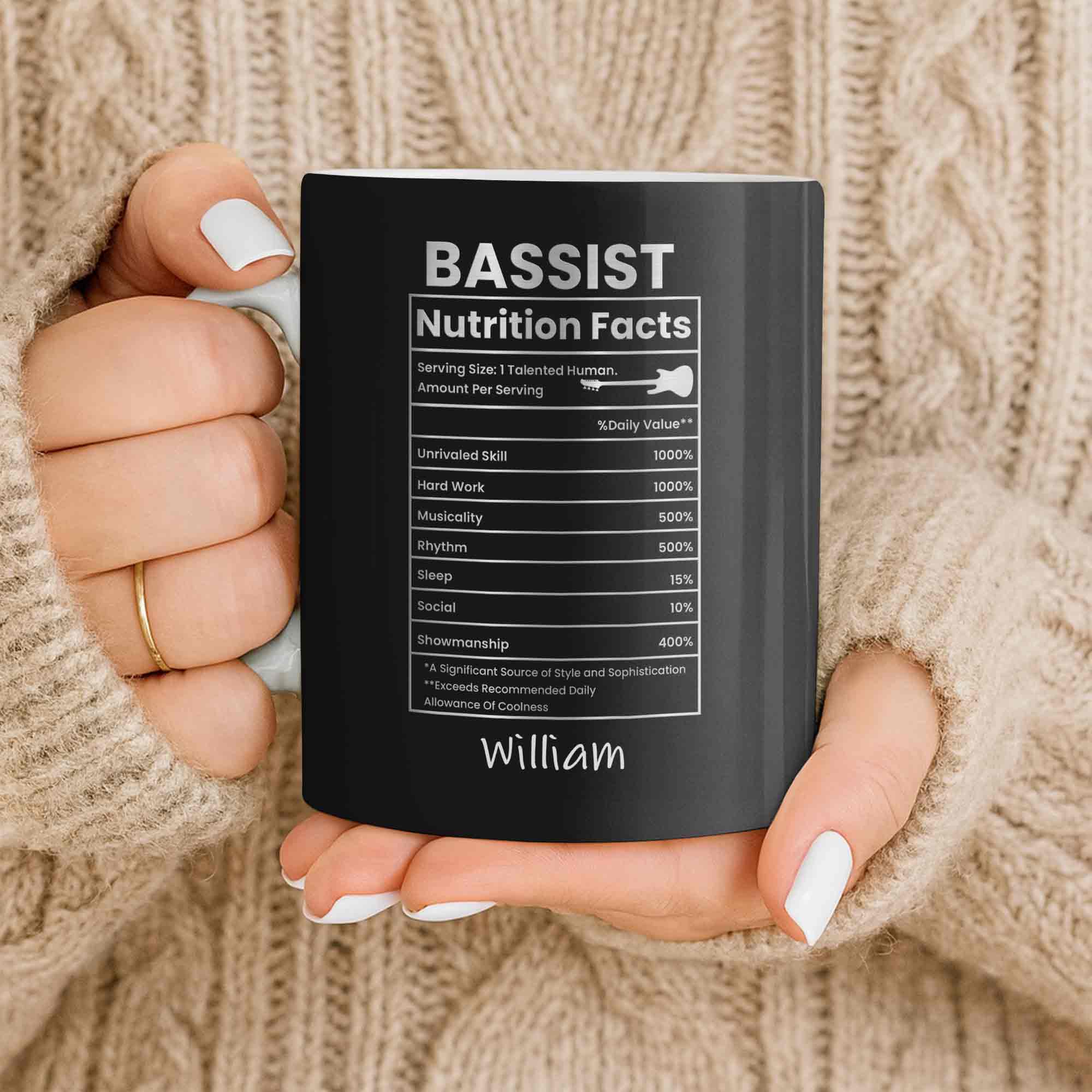 Bassist Nutrition Facts With Bass Guitar Silhouette - Personalized Custom Coffee Mug - MUSIC010_MG - Image 9