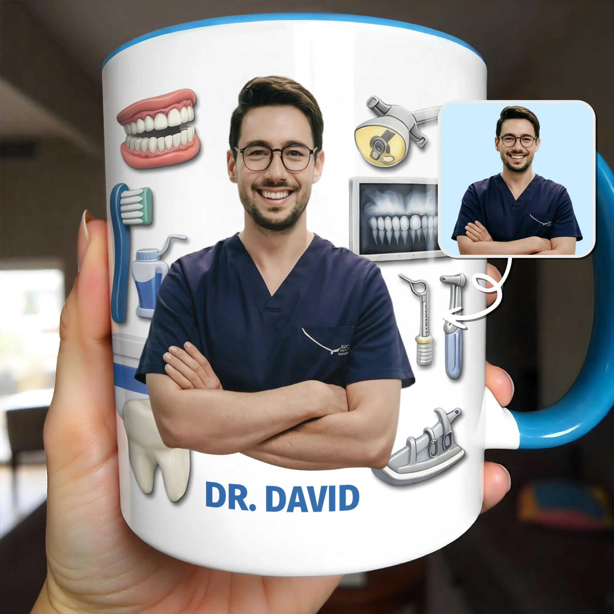 Best Dentist Dedicated To Smiles With Teeth And Dental Tools Icons - Personalized Custom Accent Mug - DOC096_AMUG