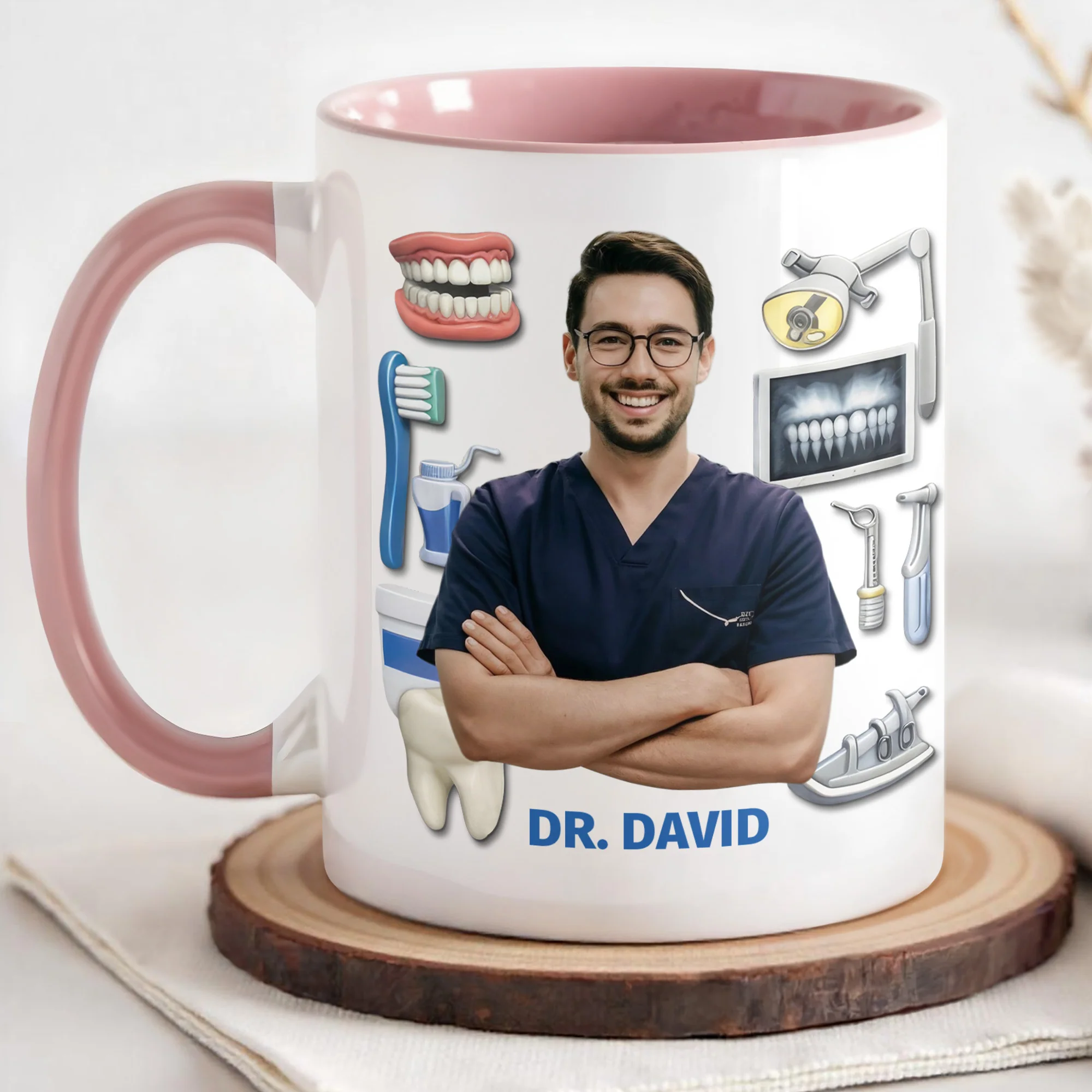 Best Dentist Dedicated To Smiles With Teeth And Dental Tools Icons - Personalized Custom Accent Mug - DOC096_AMUG - Image 2