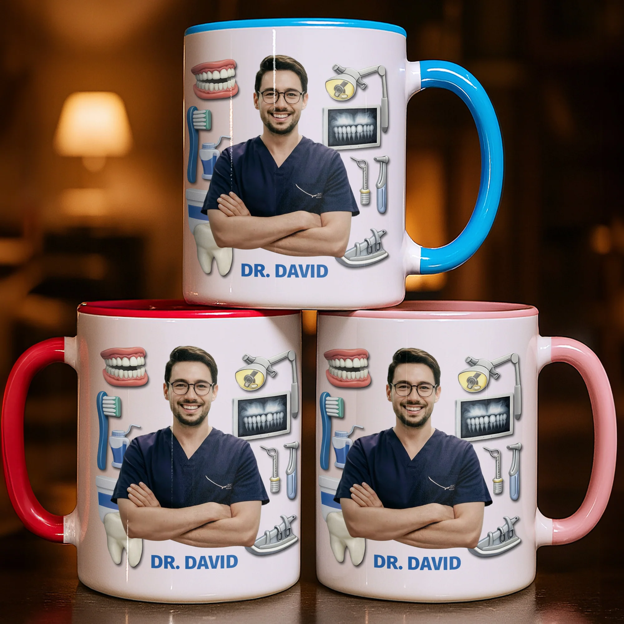 Best Dentist Dedicated To Smiles With Teeth And Dental Tools Icons - Personalized Custom Accent Mug - DOC096_AMUG - Image 8