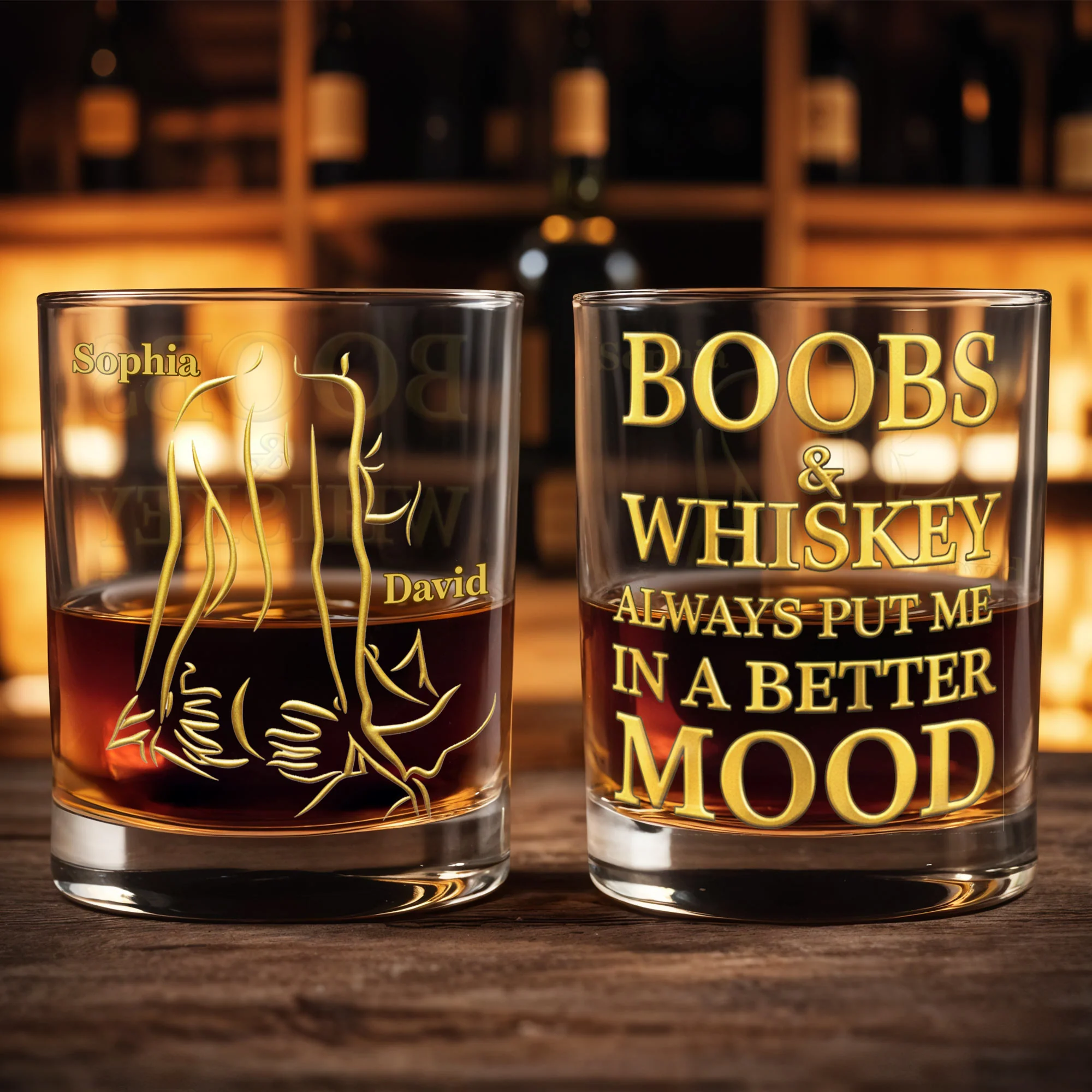 Boobs And Whiskey Make Everything Better Artistic Female Body Design- Personalized Custom Whiskey Glass - CPL1404_RWG - Image 3