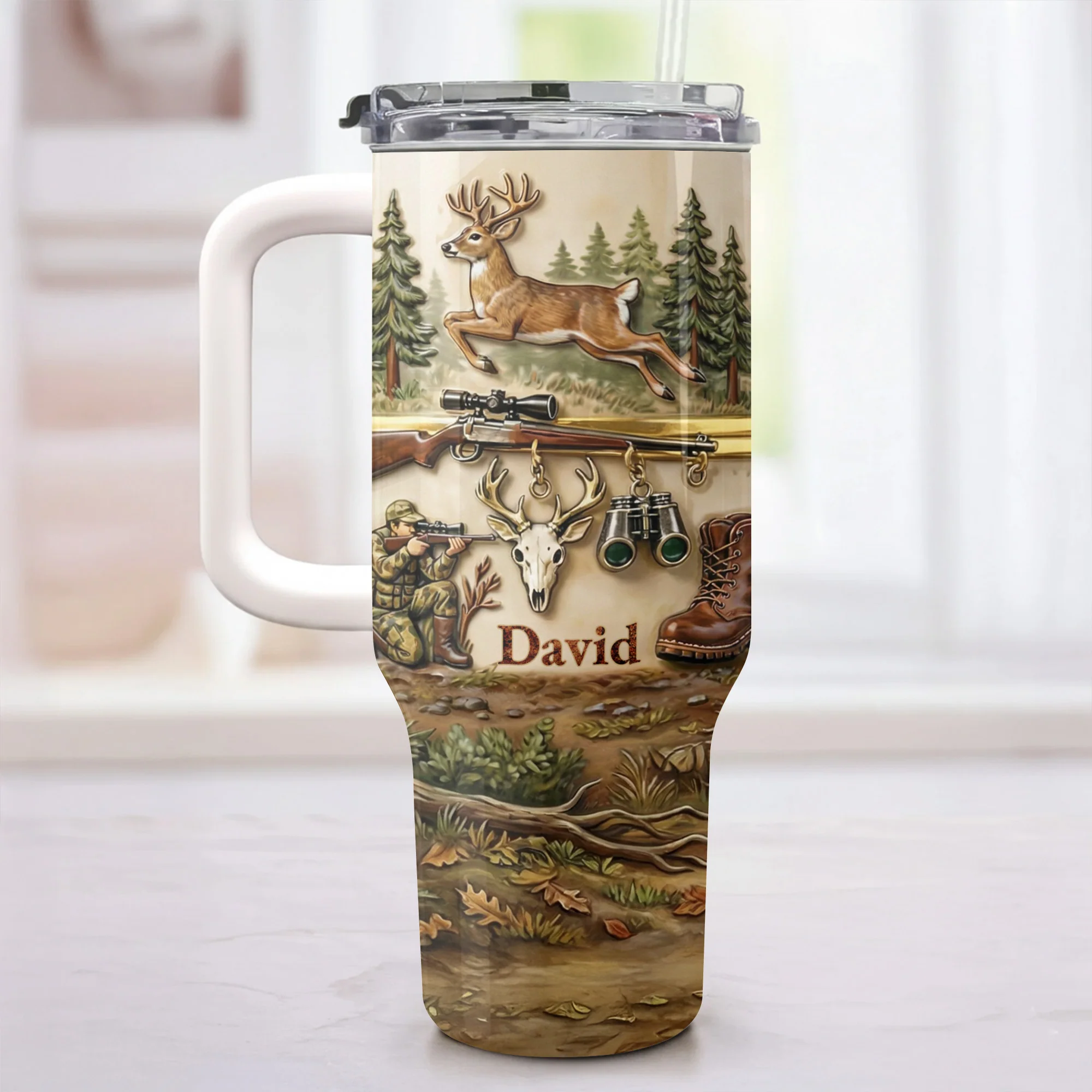 Born To Hunt Deer And Rifle Wilderness Scene - Personalized 40oz Tumbler With Straw - HTG006_TBS - Image 12