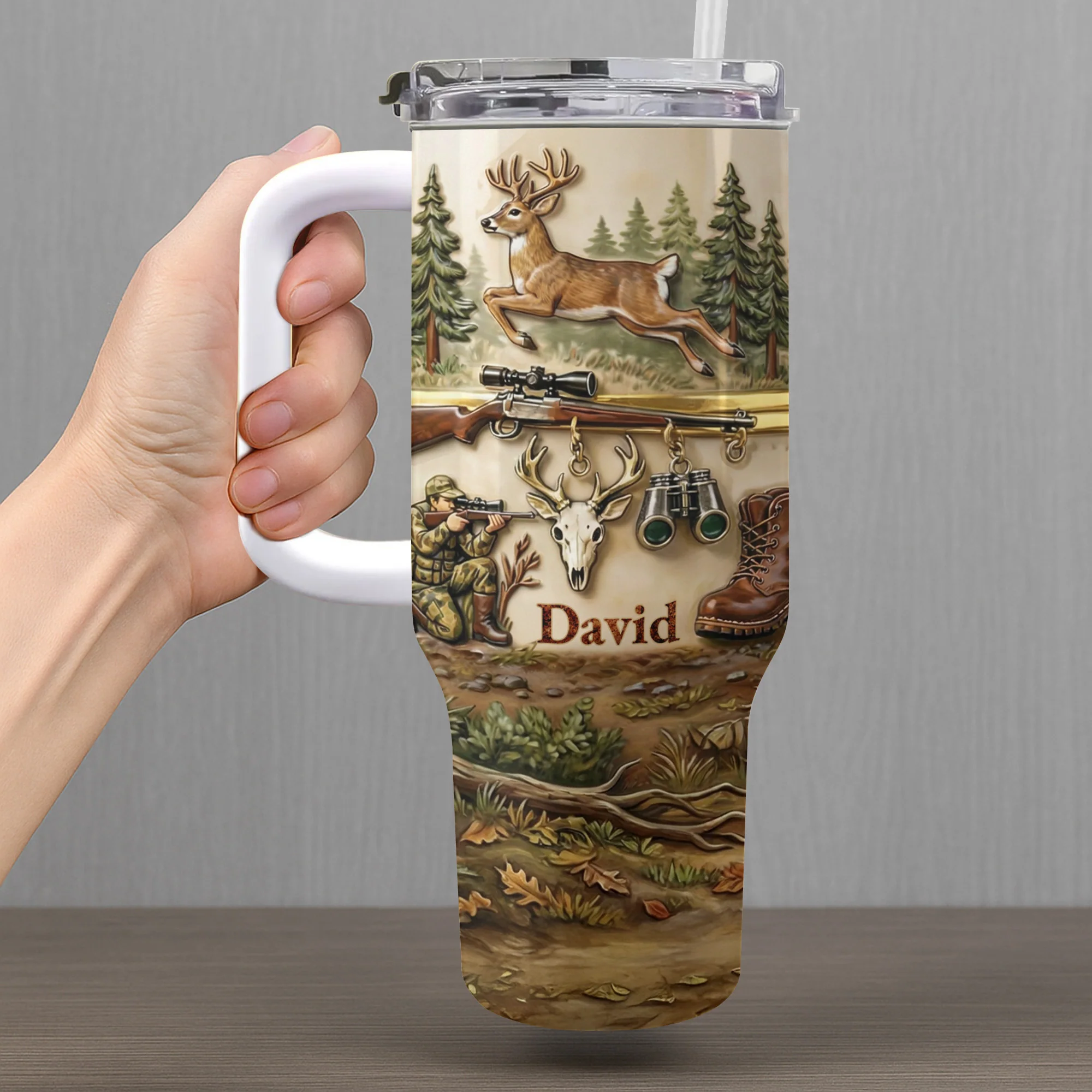 Born To Hunt Deer And Rifle Wilderness Scene - Personalized 40oz Tumbler With Straw - HTG006_TBS - Image 13