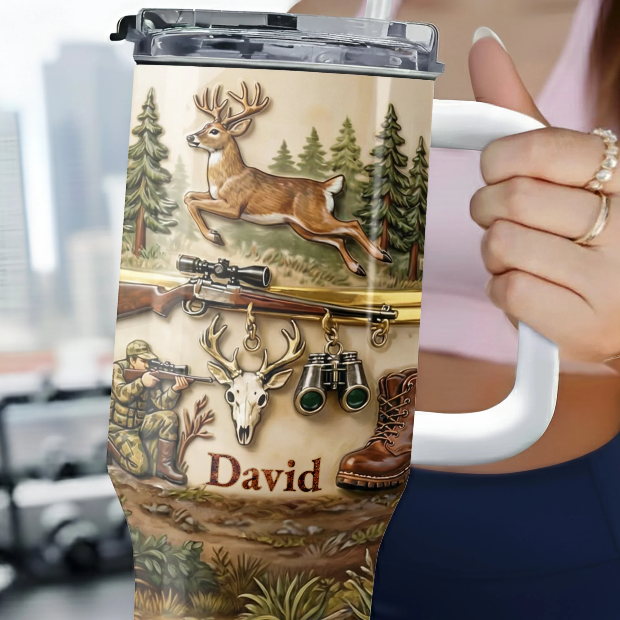 Born To Hunt Deer And Rifle Wilderness Scene - Personalized 40oz Tumbler With Straw - HTG006_TBS - Image 15