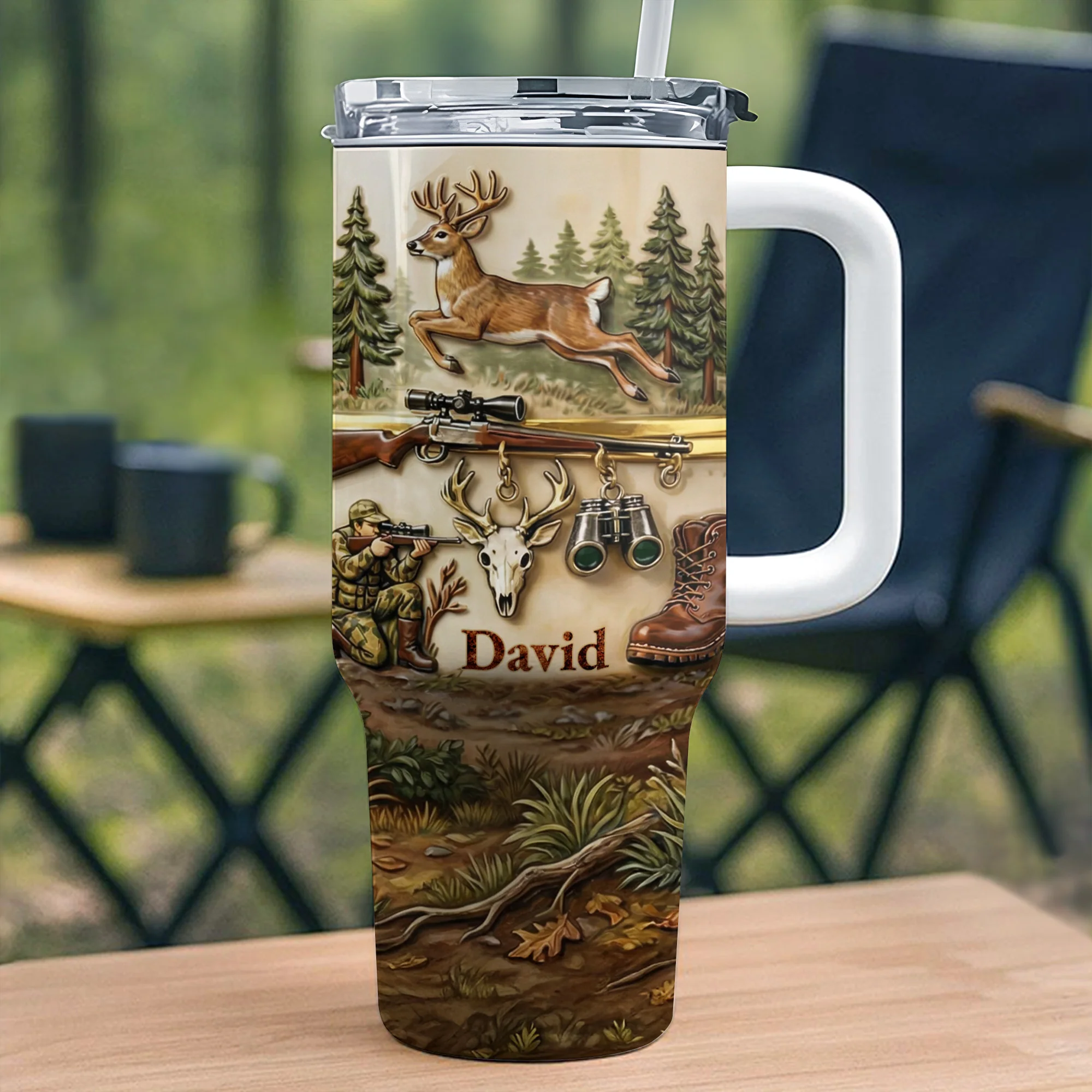 Born To Hunt Deer And Rifle Wilderness Scene - Personalized 40oz Tumbler With Straw - HTG006_TBS - Image 3
