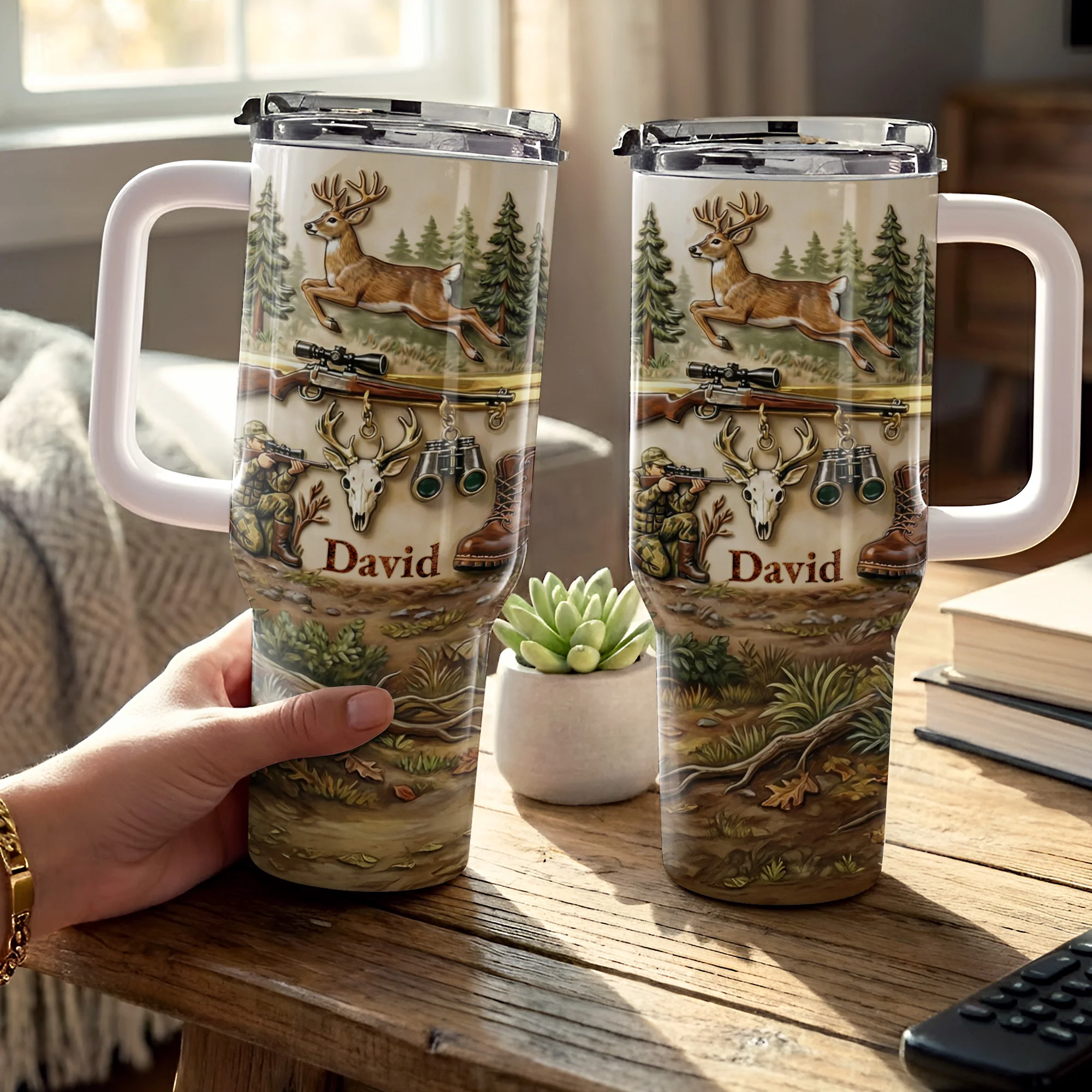 Born To Hunt Deer And Rifle Wilderness Scene - Personalized 40oz Tumbler With Straw - HTG006_TBS - Image 6