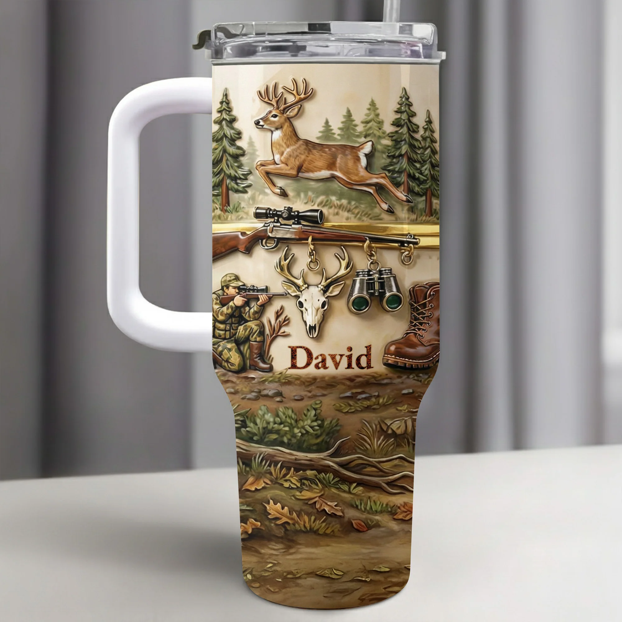 Born To Hunt Deer And Rifle Wilderness Scene - Personalized 40oz Tumbler With Straw - HTG006_TBS - Image 9
