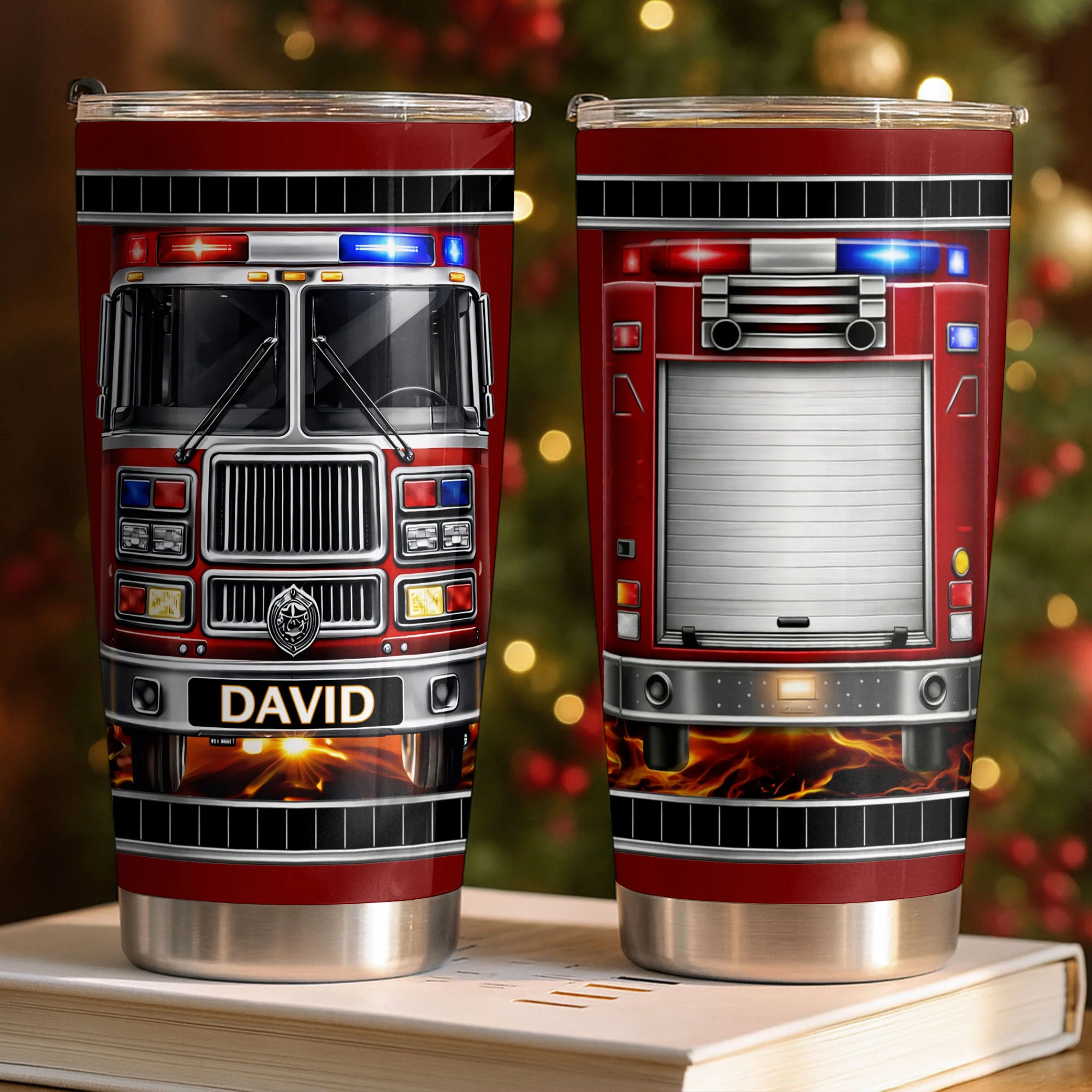 Brave Firefighter Spirit Personalized Red Fire Truck With Siren Lights And Flames - Personalized Custom Stainless Steel Tumbler 20oz 30oz - FIF068_TB - Image 3