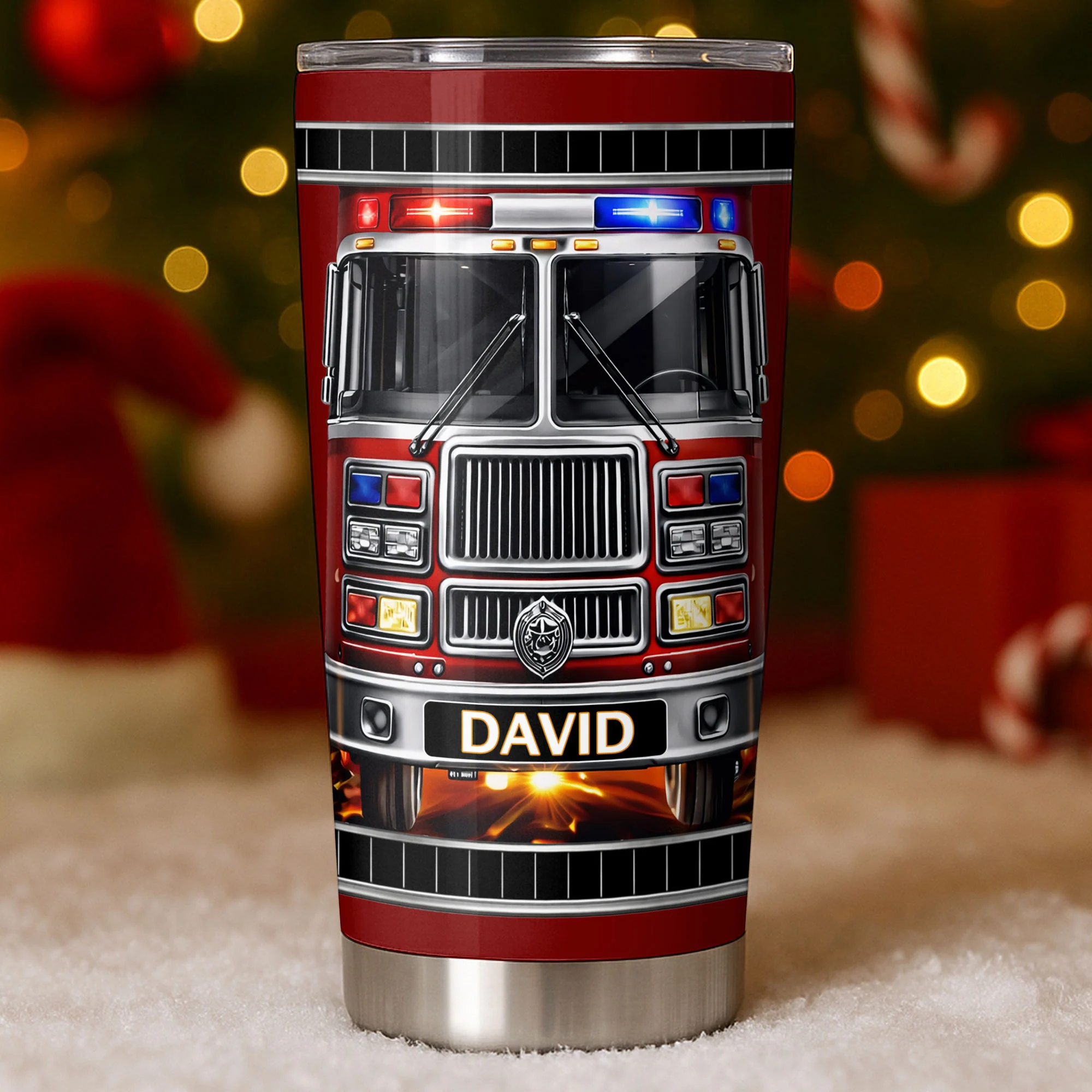 Brave Firefighter Spirit Personalized Red Fire Truck With Siren Lights And Flames - Personalized Custom Stainless Steel Tumbler 20oz 30oz - FIF068_TB - Image 4