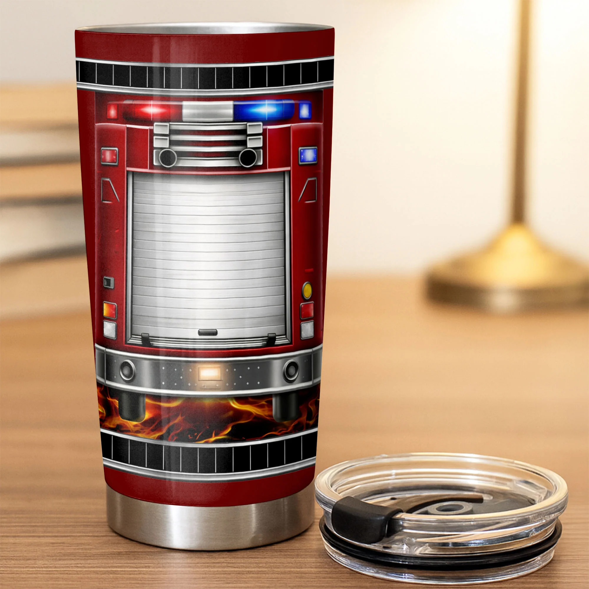 Brave Firefighter Spirit Personalized Red Fire Truck With Siren Lights And Flames - Personalized Custom Stainless Steel Tumbler 20oz 30oz - FIF068_TB - Image 5