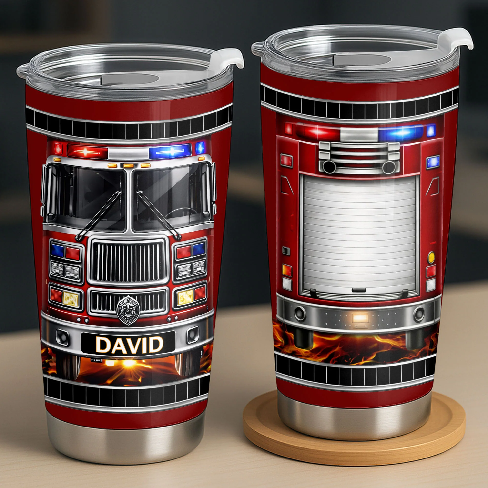Brave Firefighter Spirit Personalized Red Fire Truck With Siren Lights And Flames - Personalized Custom Stainless Steel Tumbler 20oz 30oz - FIF068_TB - Image 9