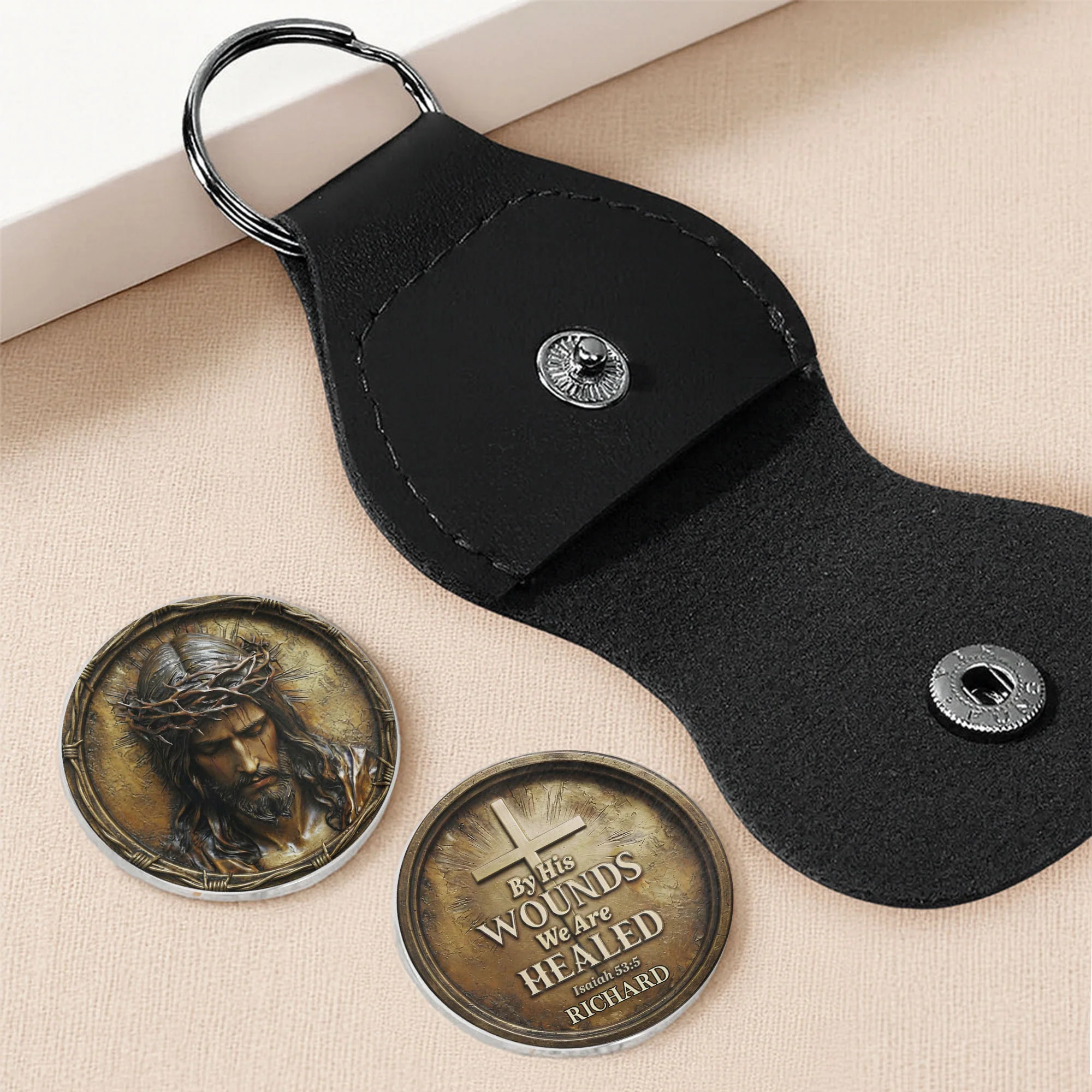 By His Wounds We Are Healed Religious Jesus Christ Cross Token - Personalized Custom Pocket Hug - FTH127_HTOK - Image 5