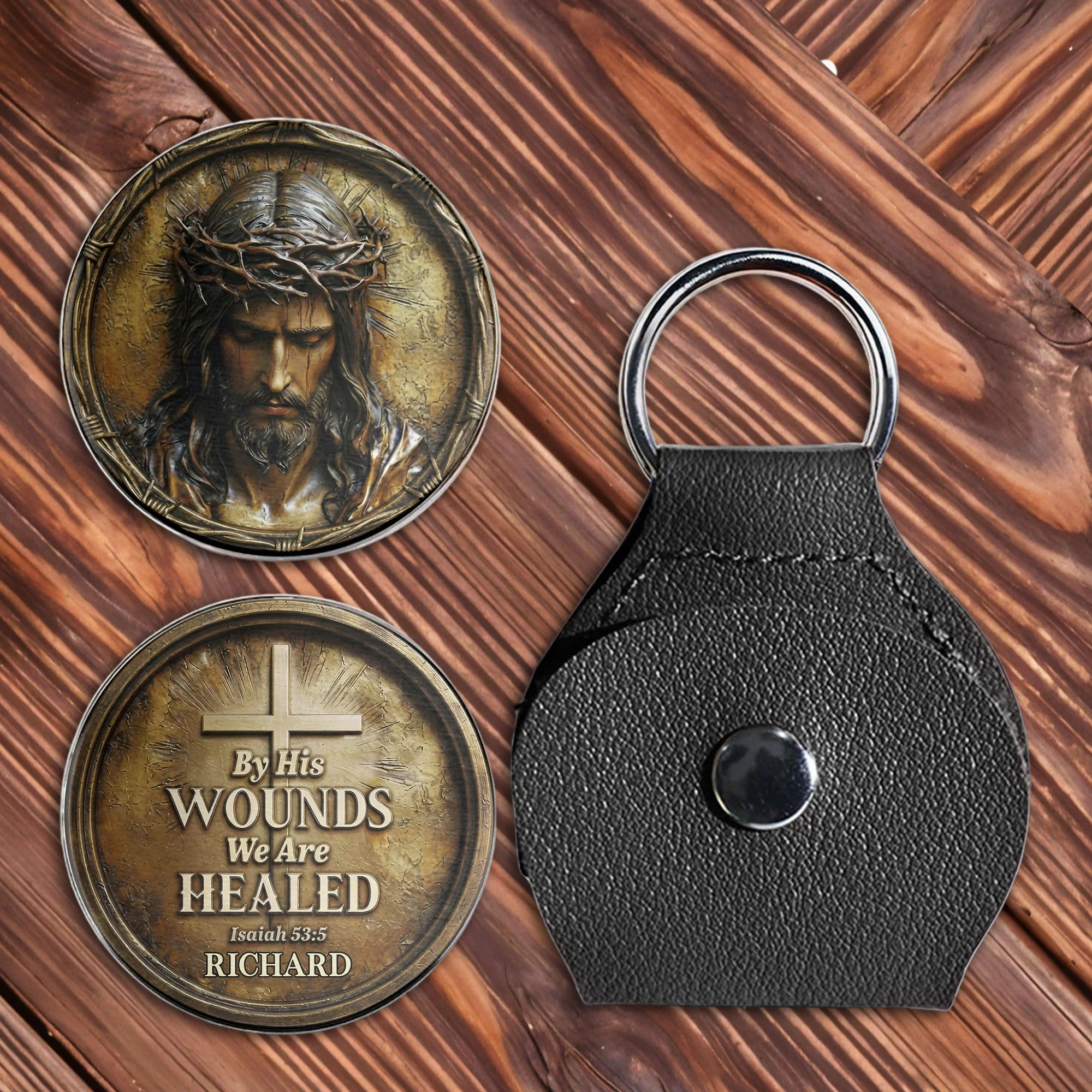 By His Wounds We Are Healed Religious Jesus Christ Cross Token - Personalized Custom Pocket Hug - FTH127_HTOK - Image 7