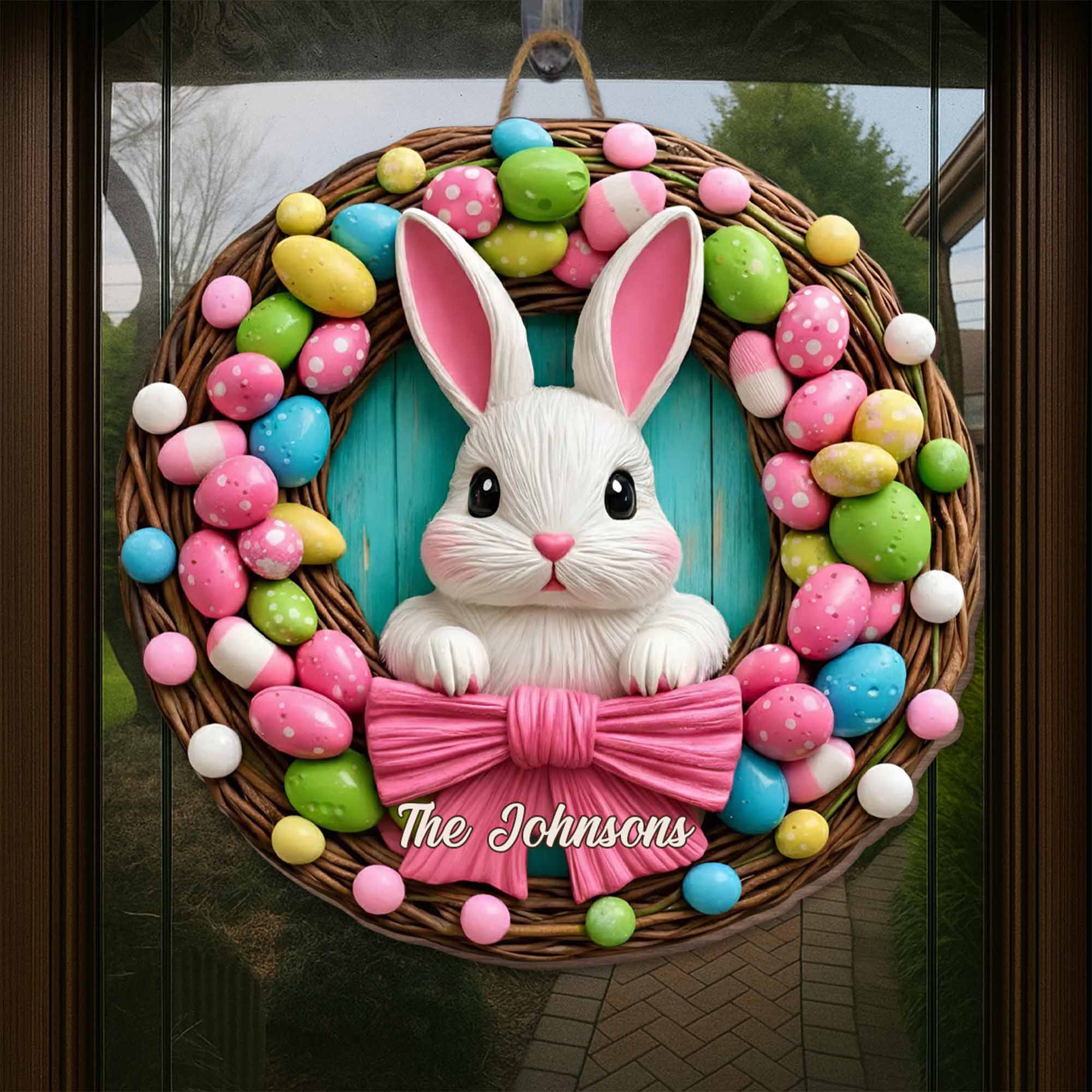 Celebrate The Joy Of Easter Bunny And Colorful Eggs Wreath - Personalized Custom Shaped Wood Sign - FTH044_WSIGN - Image 4