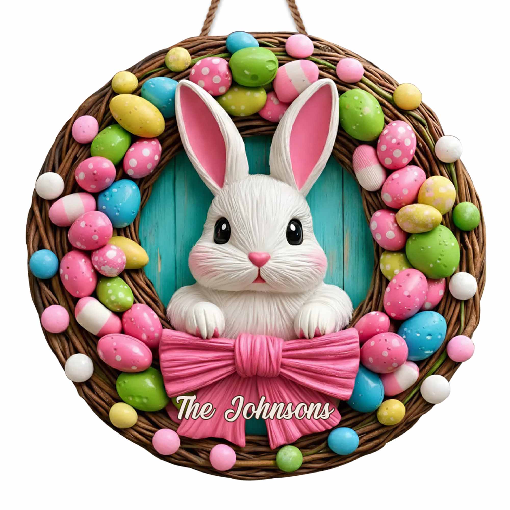 Celebrate The Joy Of Easter Bunny And Colorful Eggs Wreath - Personalized Custom Shaped Wood Sign - FTH044_WSIGN - Image 7