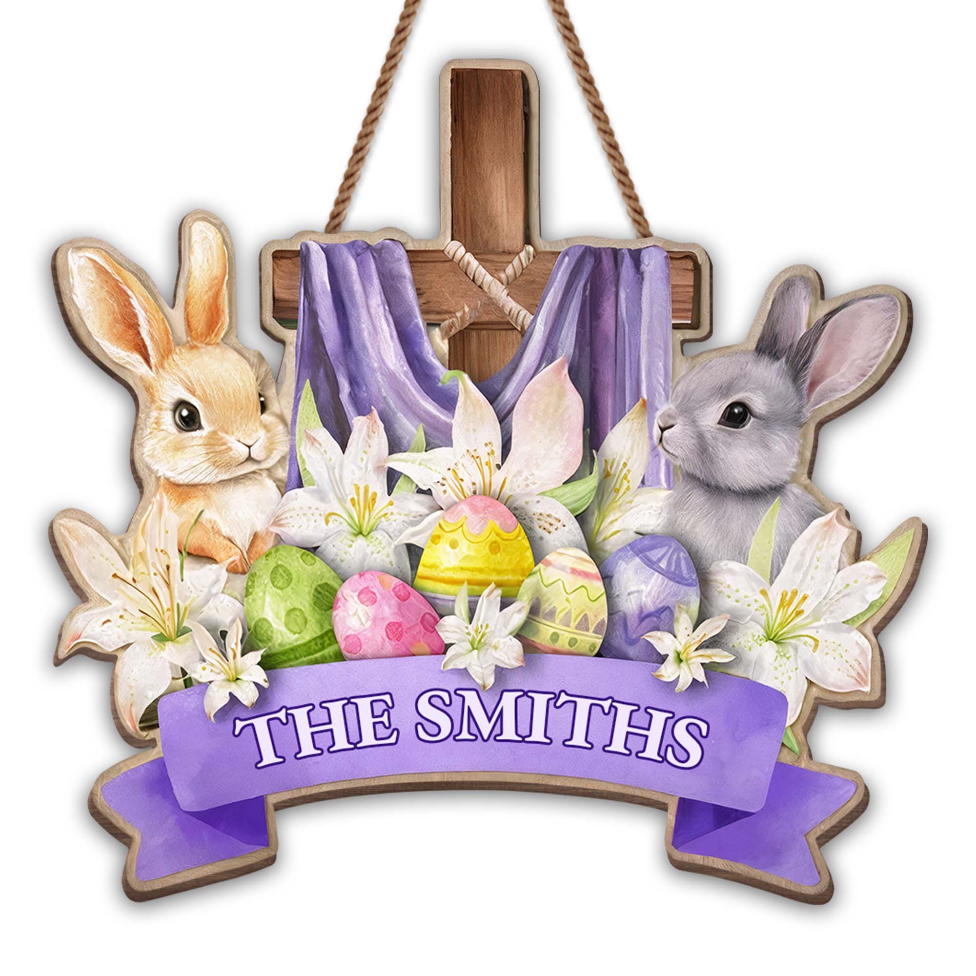 Celebrate The Joy Of Easter With Cross Rabbits And Lilies - Personalized Custom Shaped Wood Sign - FAM752_WSIGN - Image 7