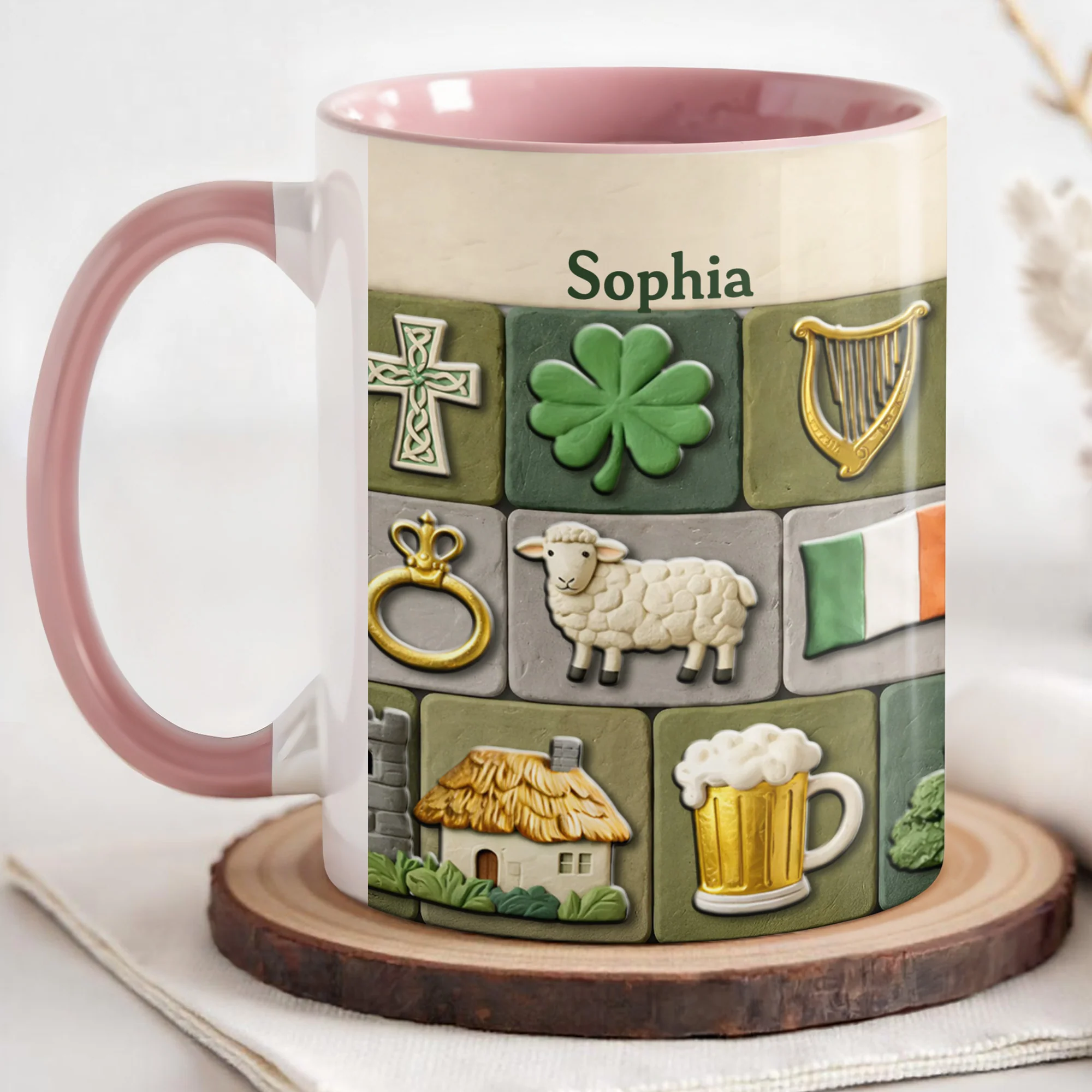 Celebrate Your Irish Roots With Shamrock Sheep And Harp Symbols - Personalized Custom Accent Mug - FAM786_AMUG - Image 3