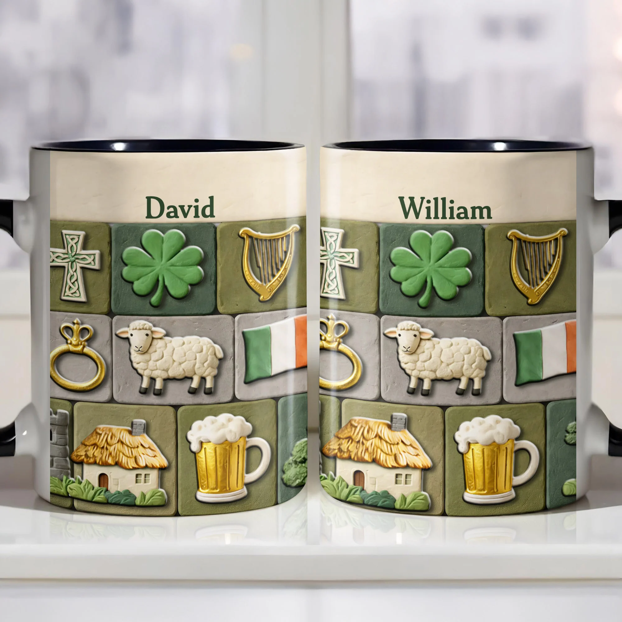 Celebrate Your Irish Roots With Shamrock Sheep And Harp Symbols - Personalized Custom Accent Mug - FAM786_AMUG - Image 4
