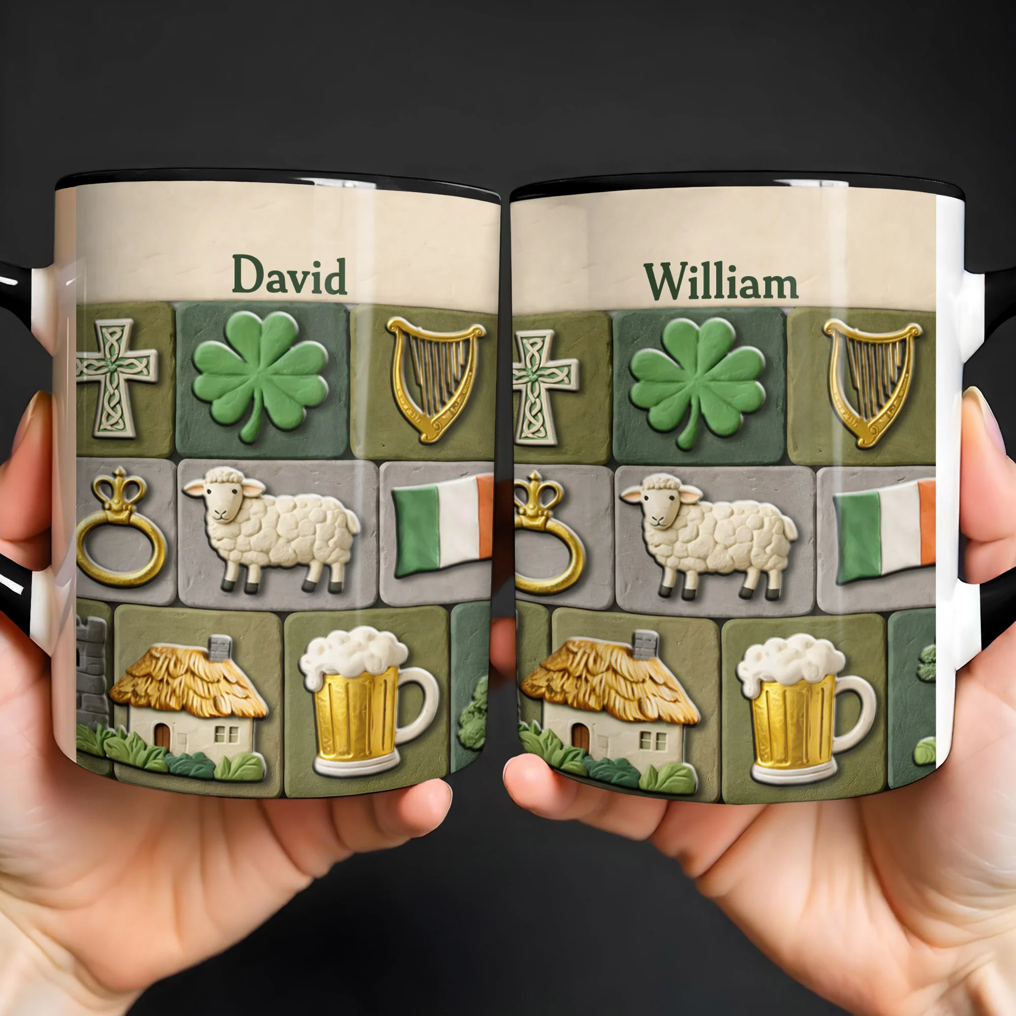 Celebrate Your Irish Roots With Shamrock Sheep And Harp Symbols - Personalized Custom Accent Mug - FAM786_AMUG - Image 5