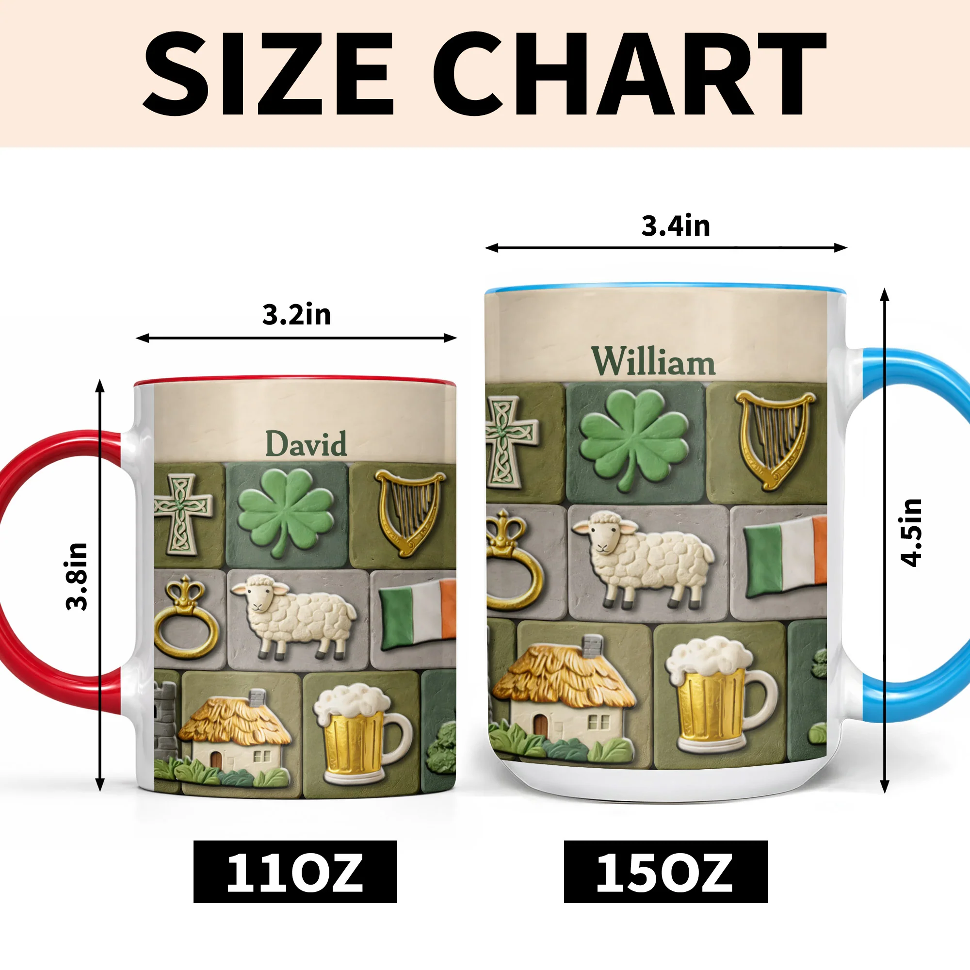 Celebrate Your Irish Roots With Shamrock Sheep And Harp Symbols - Personalized Custom Accent Mug - FAM786_AMUG - Image 6