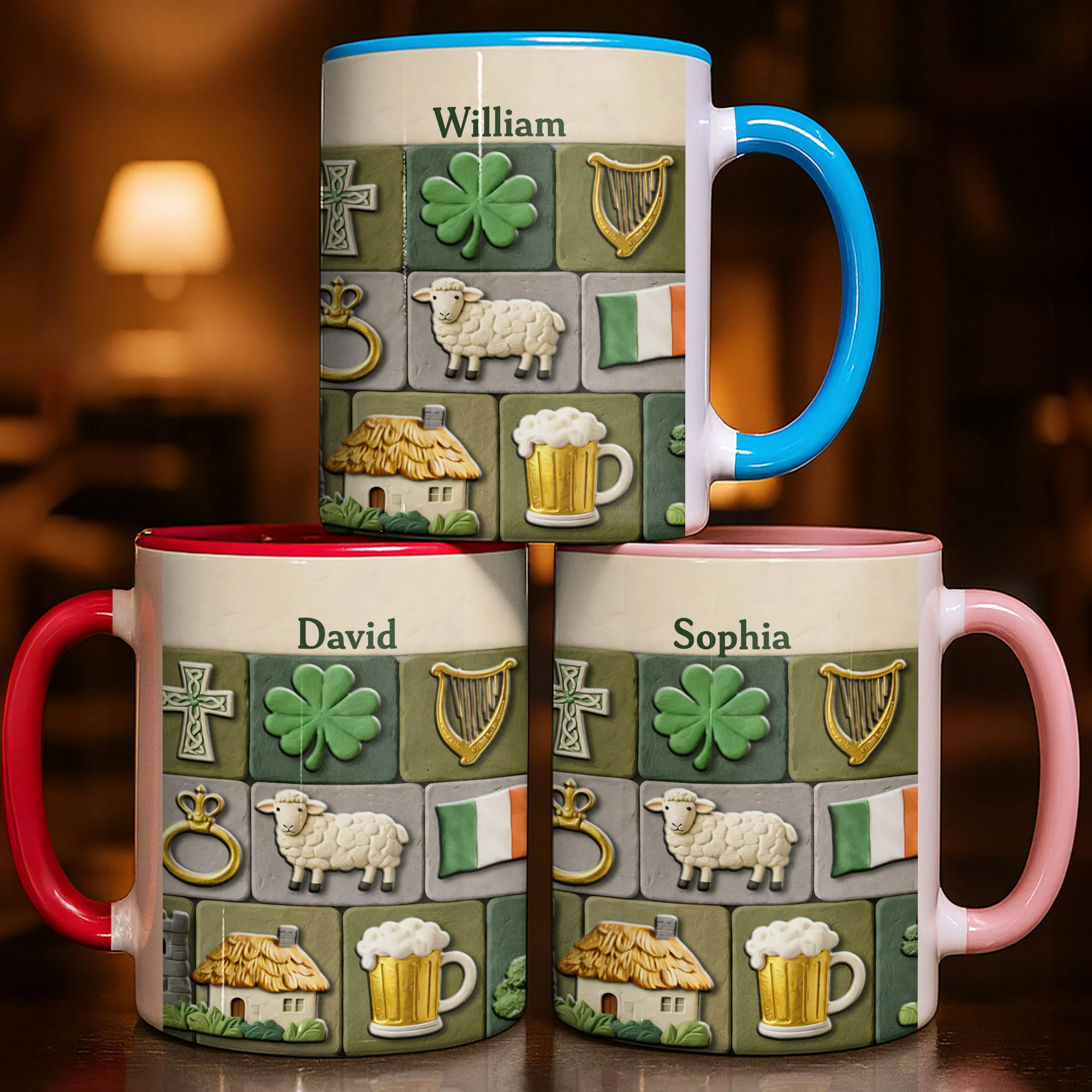 Celebrate Your Irish Roots With Shamrock Sheep And Harp Symbols - Personalized Custom Accent Mug - FAM786_AMUG - Image 7