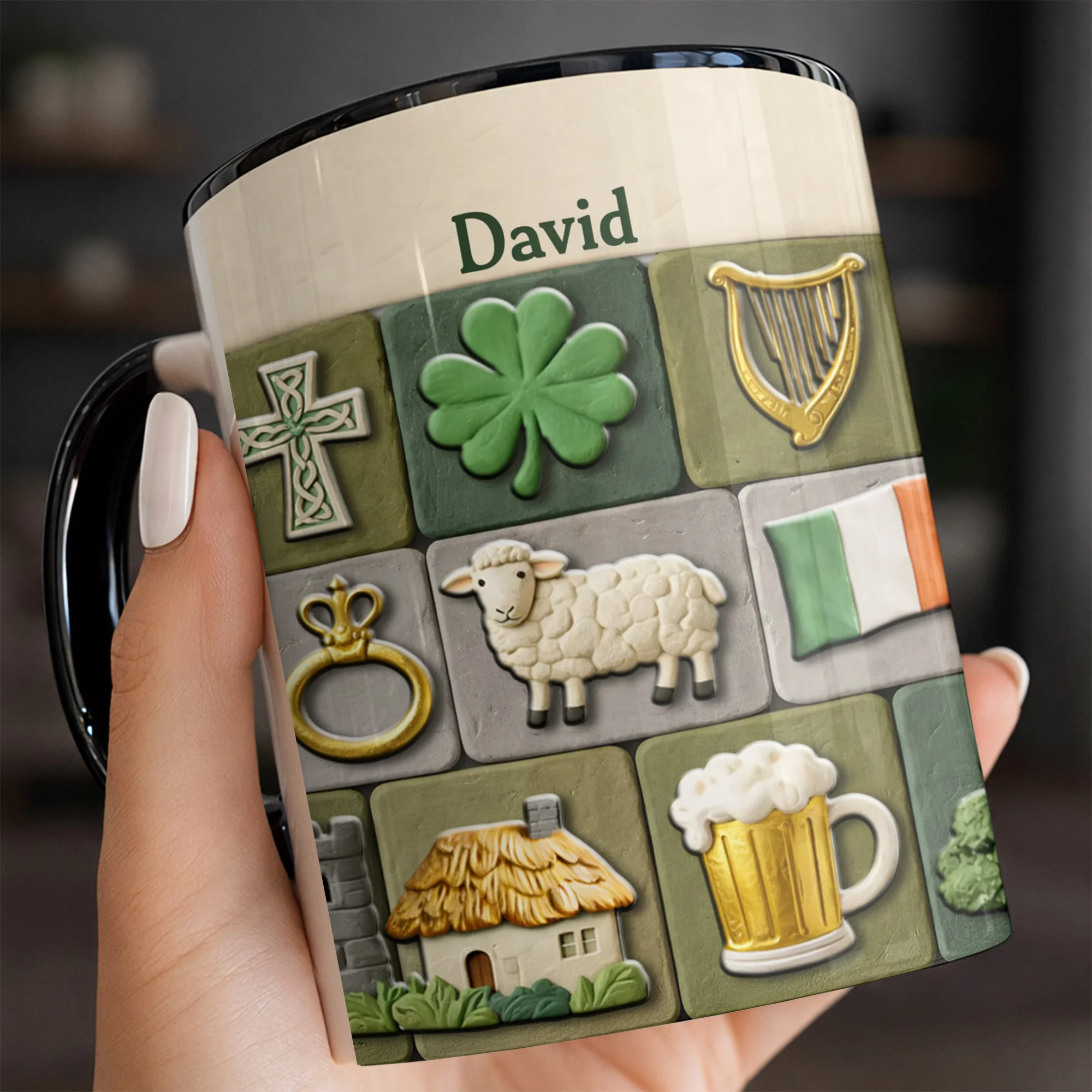 Celebrate Your Irish Roots With Shamrock Sheep And Harp Symbols - Personalized Custom Accent Mug - FAM786_AMUG - Image 8