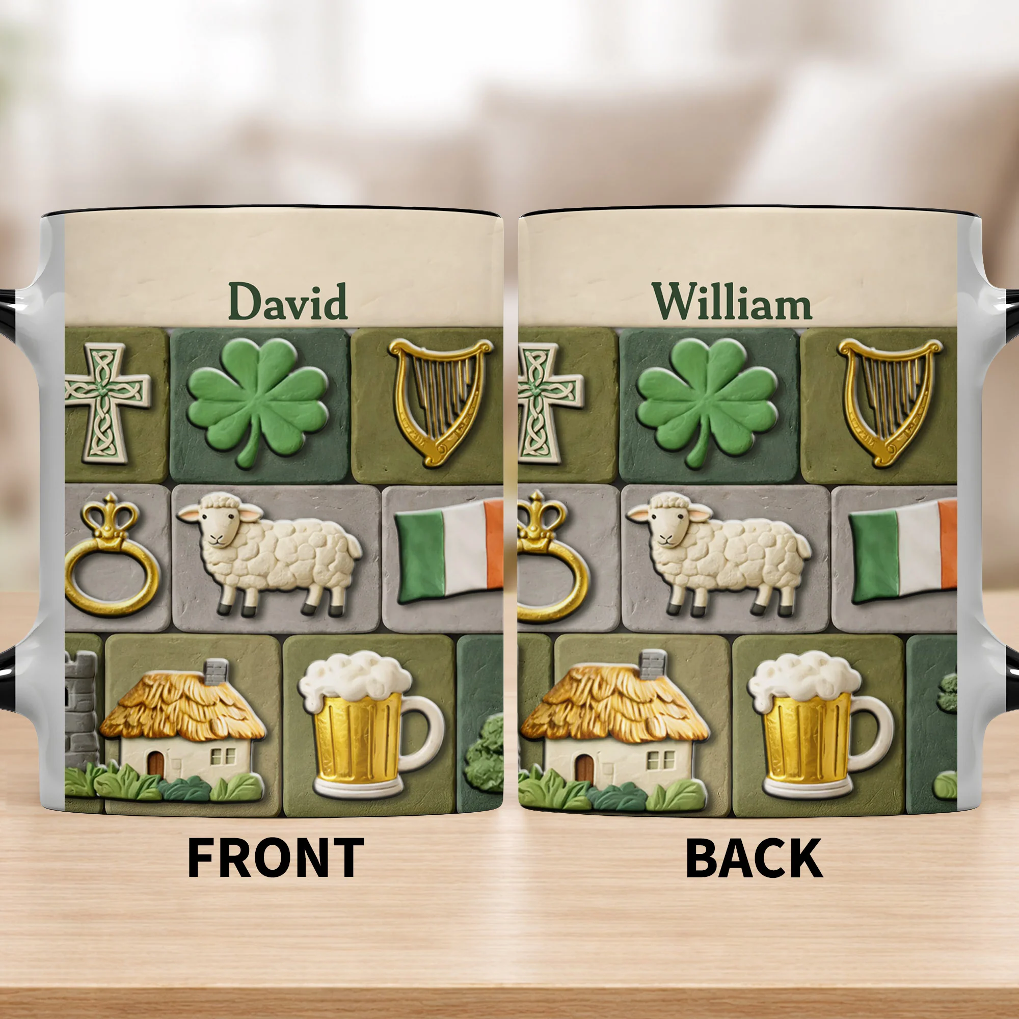 Celebrate Your Irish Roots With Shamrock Sheep And Harp Symbols - Personalized Custom Accent Mug - FAM786_AMUG - Image 9