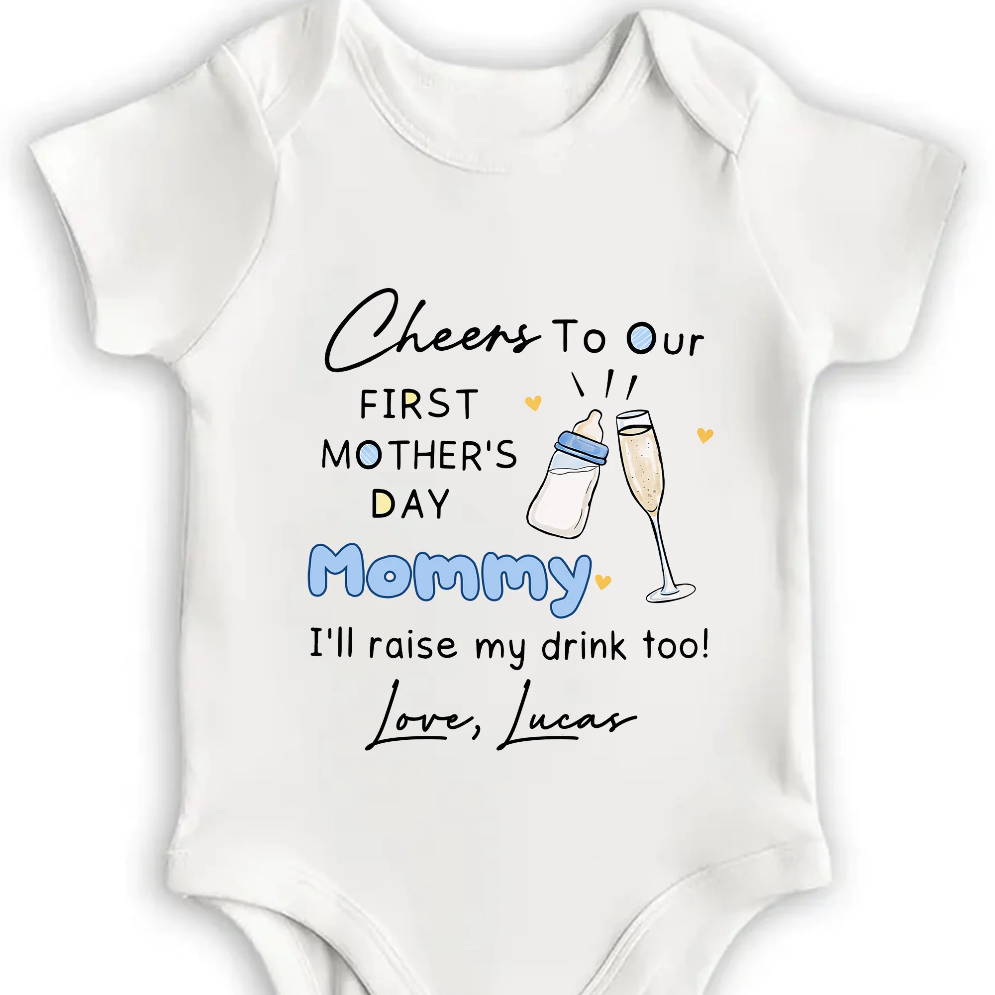 Cheers To Our First Mother's Day Mommy Bottle And Champagne Glass - Personalized Custom Baby Onesie - MOM183_ONES - Image 5