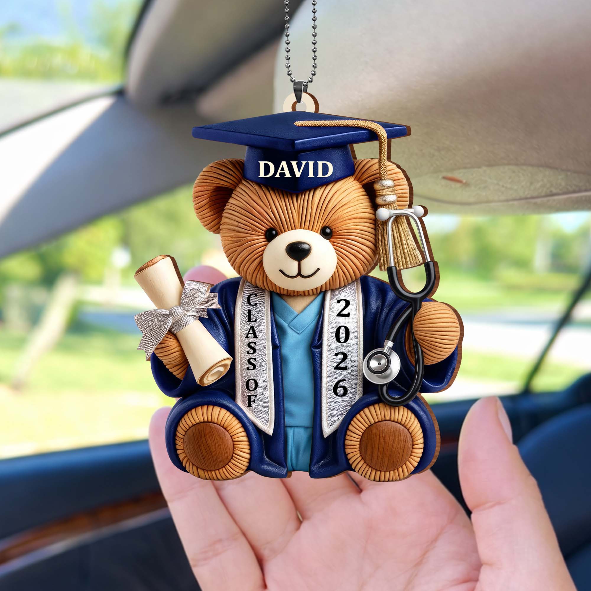Class Of Graduation Bear With Stethoscope And Diploma Wood Ornament - Personalized Custom Wood Ornament, Car Hanging Ornament - GRAD371_WCA - Image 9