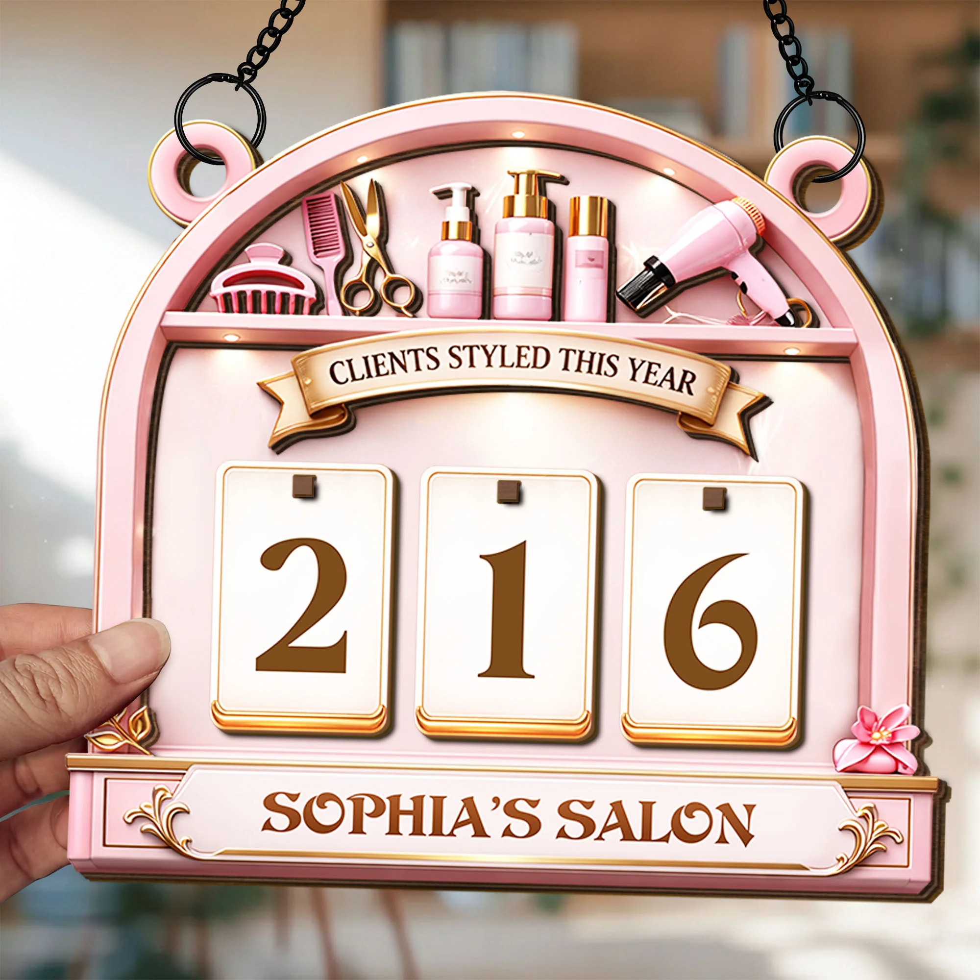 Clients Styled This Year Hair Salon Sign With Scissors And Hair Dryer - Personalized Custom Tracker Sign - JBS044_TRASIG - Image 3