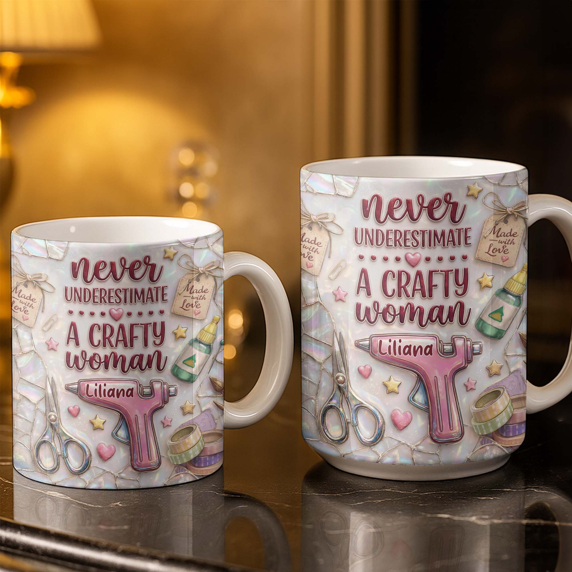 Craft Lover Made With Love Glue Gun And Scissors - Personalized Custom Coffee Mug - HAND033_MG - Image 3