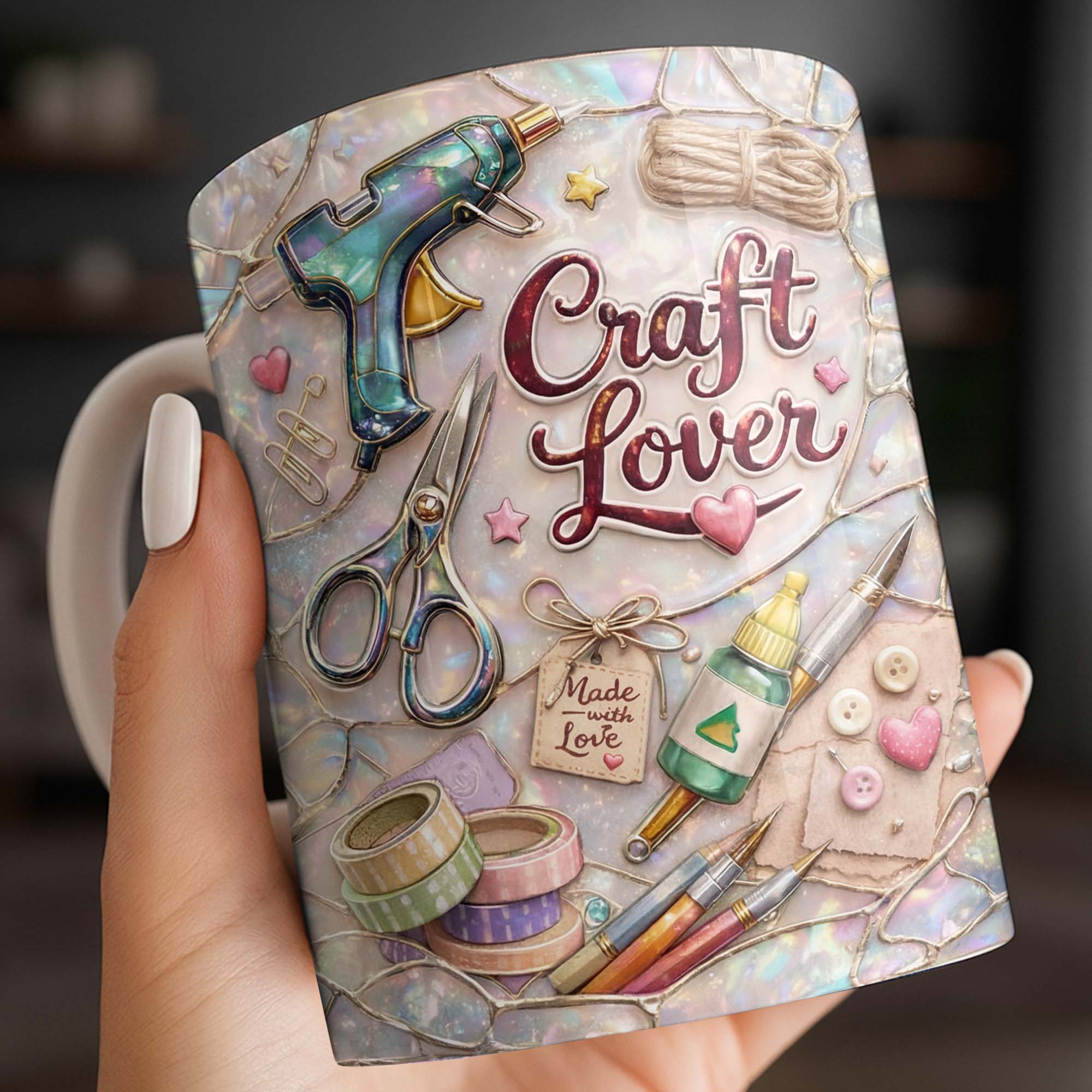 Craft Lover Made With Love Glue Gun And Scissors - Personalized Custom Coffee Mug - HAND033_MG - Image 5