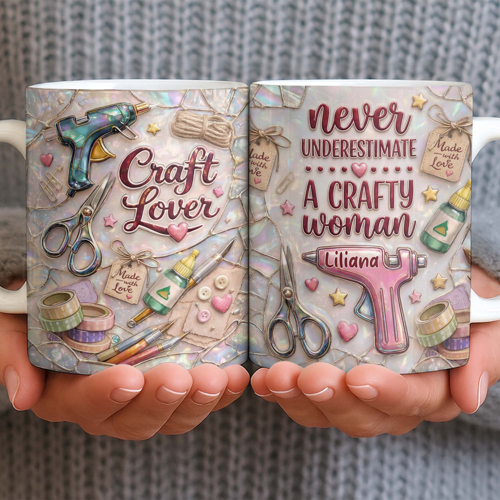 Craft Lover Made With Love Glue Gun And Scissors - Personalized Custom Coffee Mug - HAND033_MG - Image 6