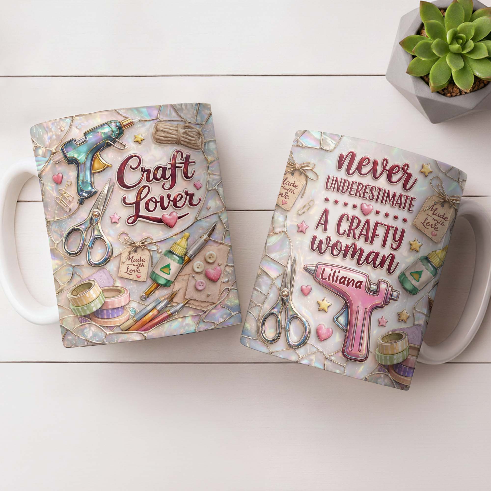 Craft Lover Made With Love Glue Gun And Scissors - Personalized Custom Coffee Mug - HAND033_MG - Image 7