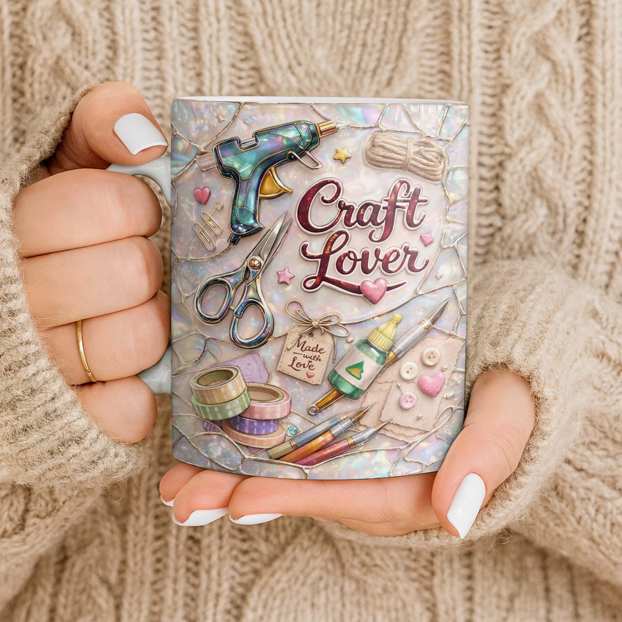 Craft Lover Made With Love Glue Gun And Scissors - Personalized Custom Coffee Mug - HAND033_MG - Image 9