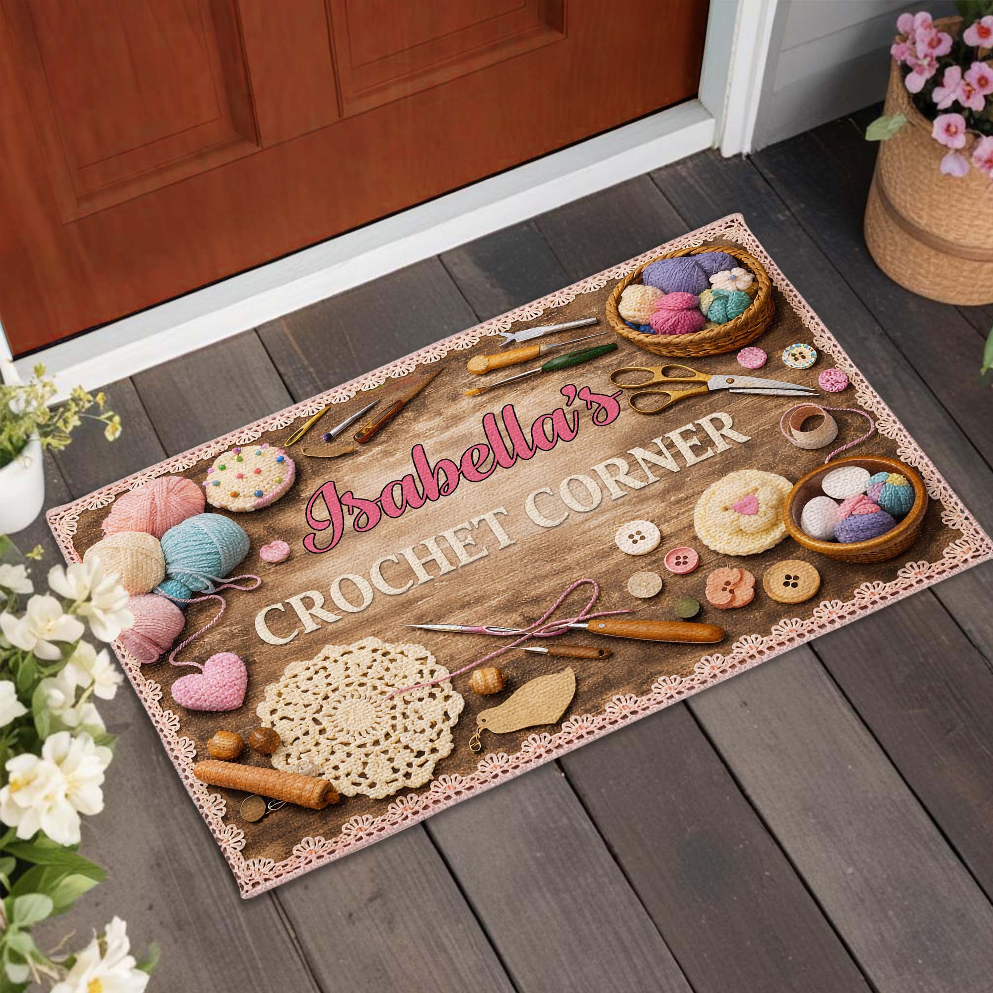 Crochet Corner Yarn Balls And Crafting Tools - Personalized Custom Doormat - HAND041_DRM - Image 4