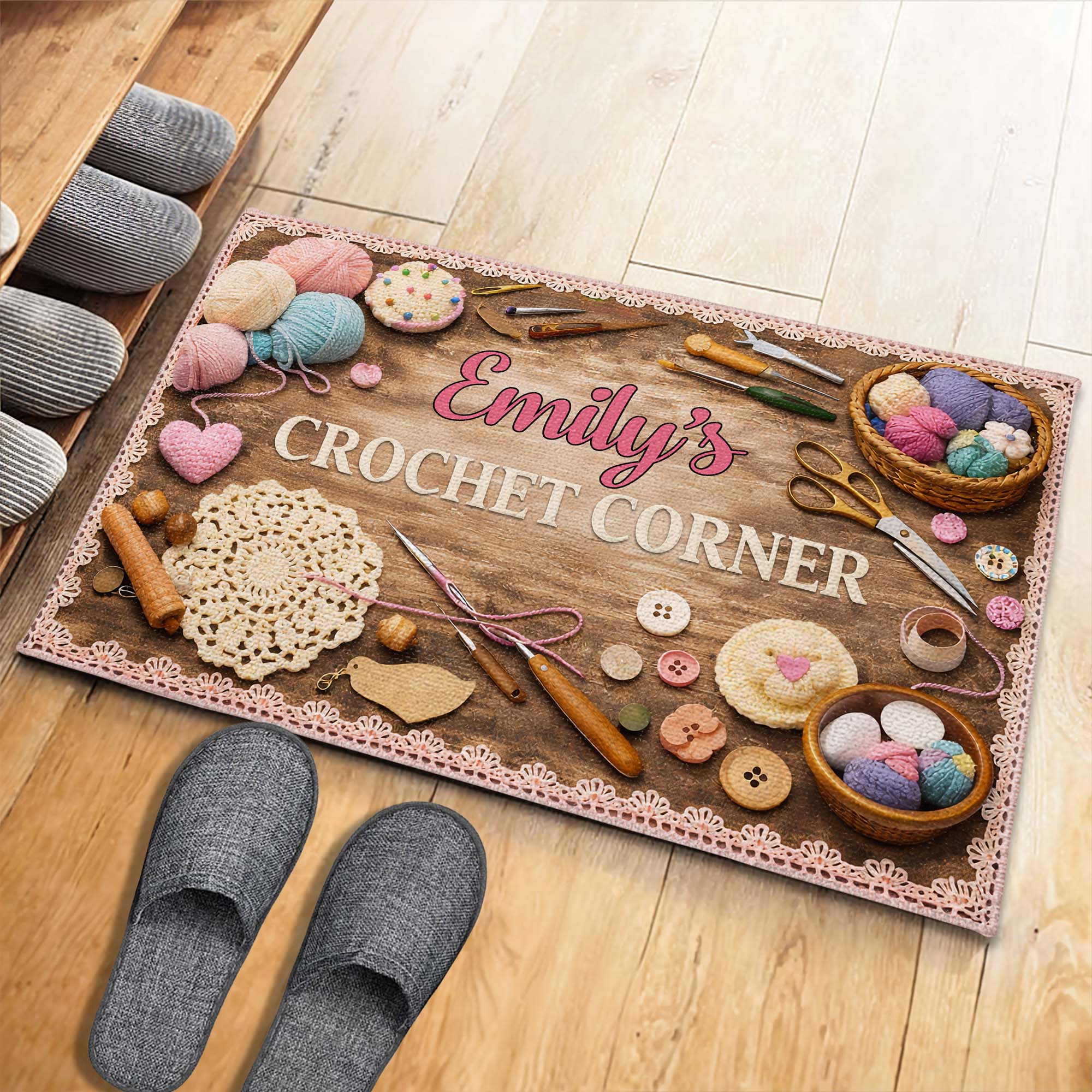 Crochet Corner Yarn Balls And Crafting Tools - Personalized Custom Doormat - HAND041_DRM - Image 5