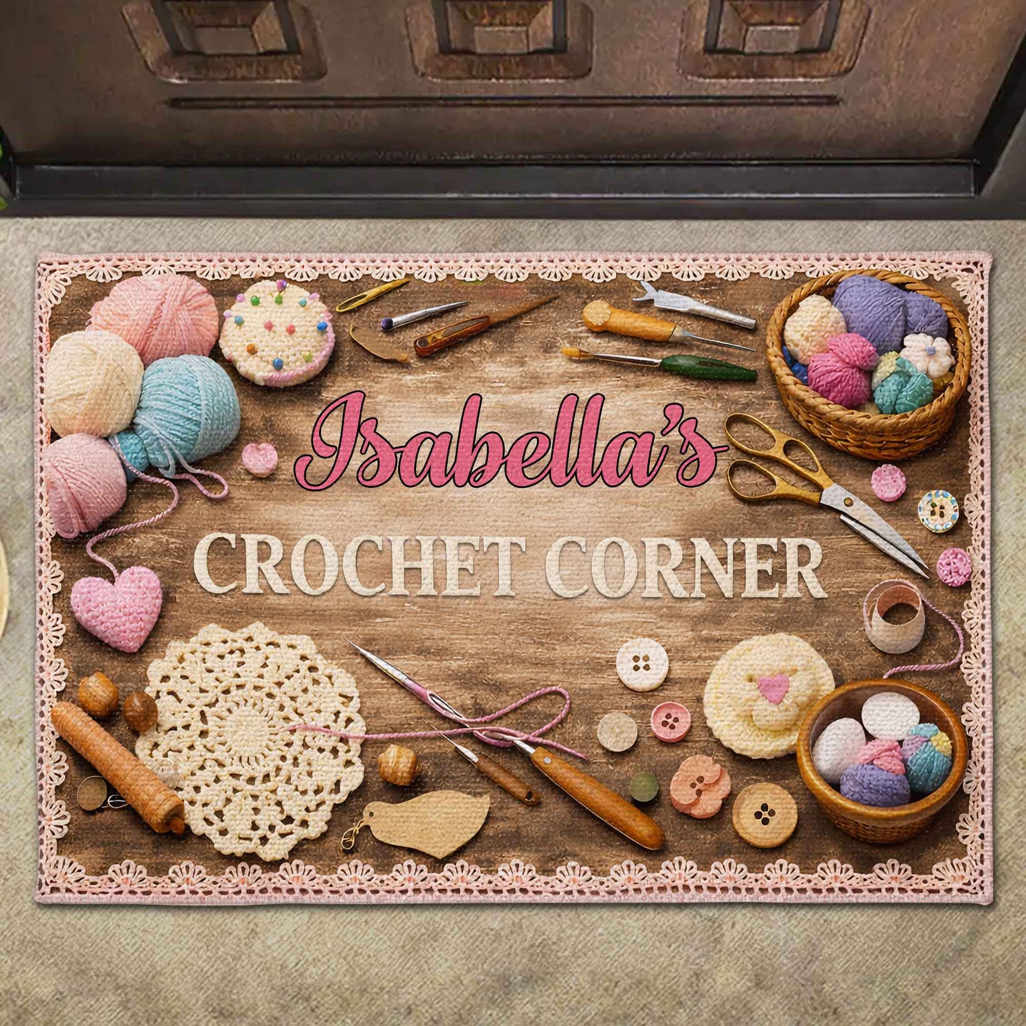 Crochet Corner Yarn Balls And Crafting Tools - Personalized Custom Doormat - HAND041_DRM - Image 6