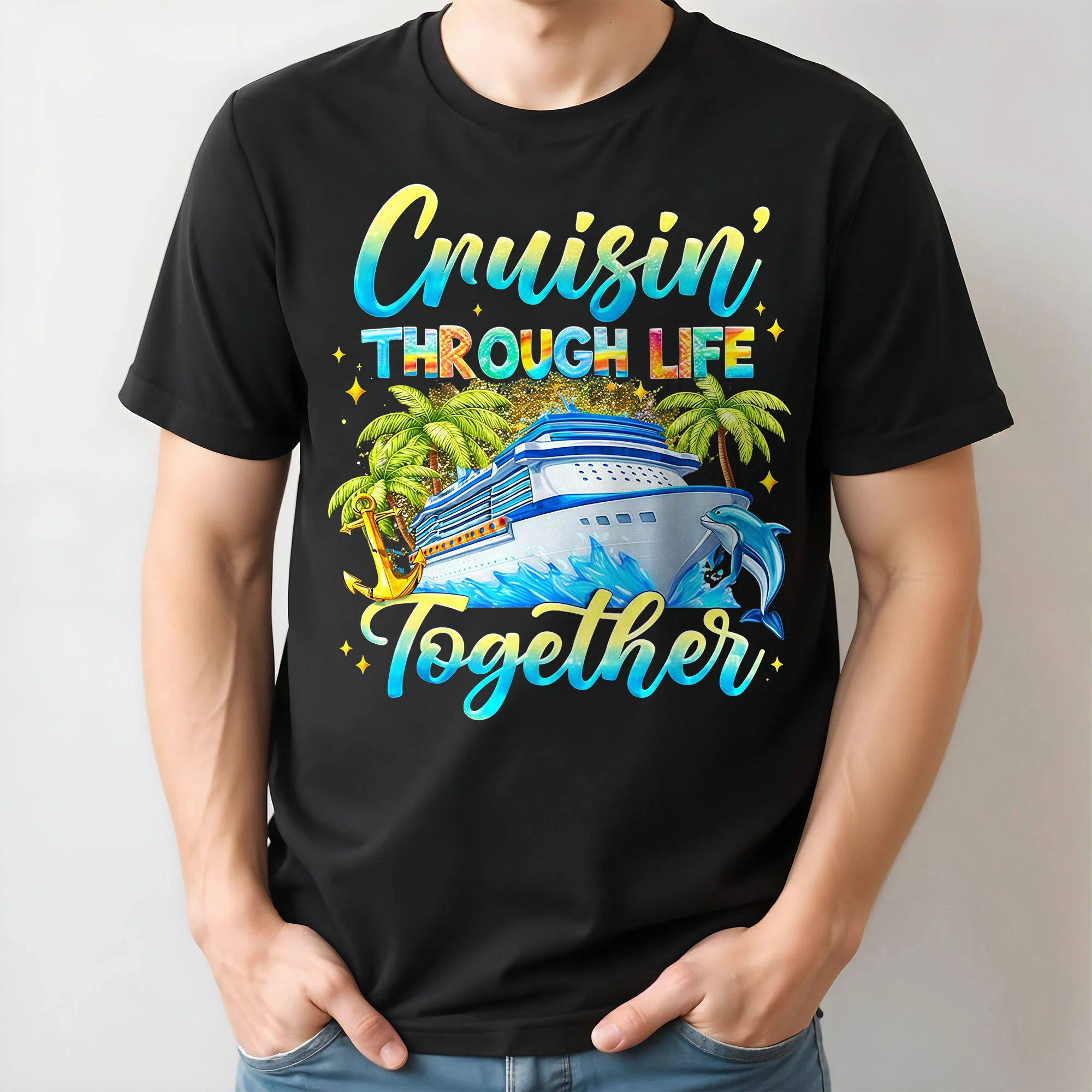 Cruisin' Through Life Together Ship And Palm Trees Design - Personalized Custom Unisex T-shirt, Hoodie - CPL1415_BBAS - Image 11