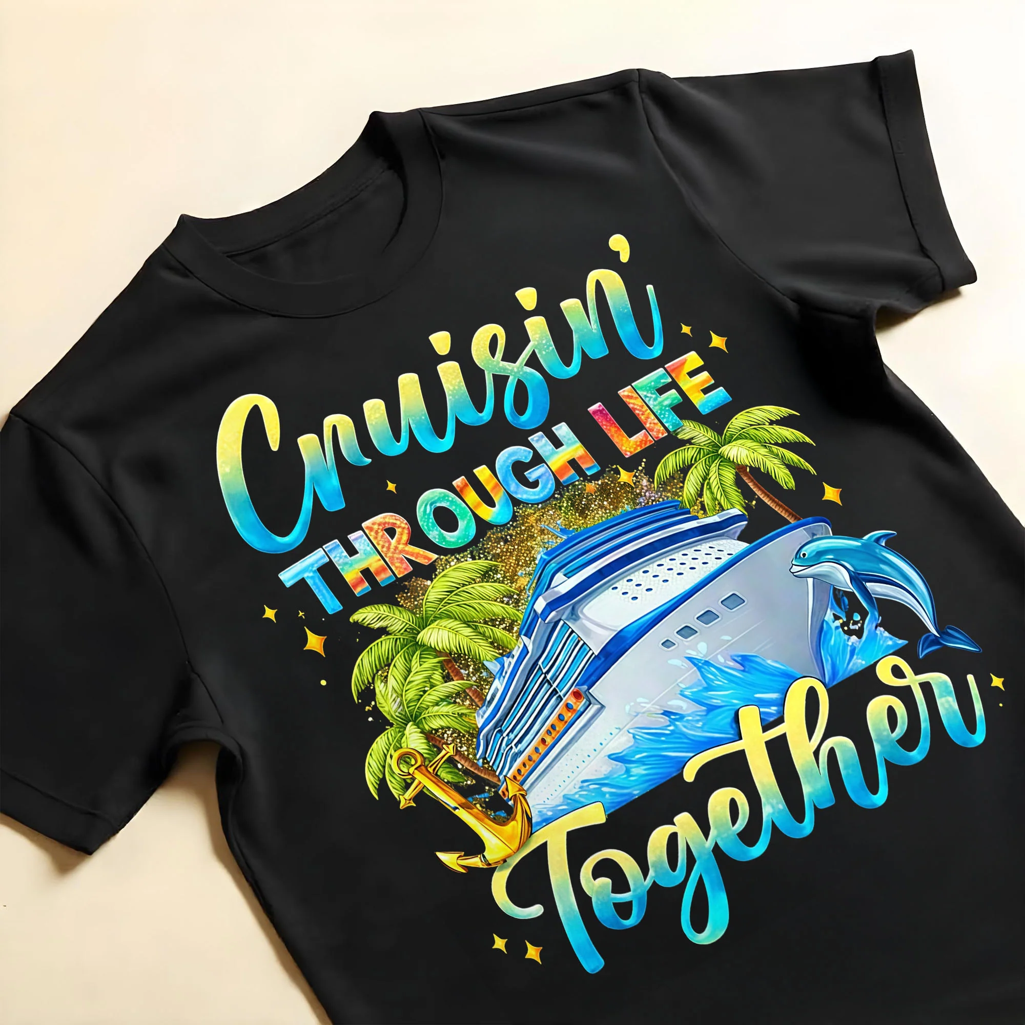 Cruisin' Through Life Together Ship And Palm Trees Design - Personalized Custom Unisex T-shirt, Hoodie - CPL1415_BBAS - Image 13